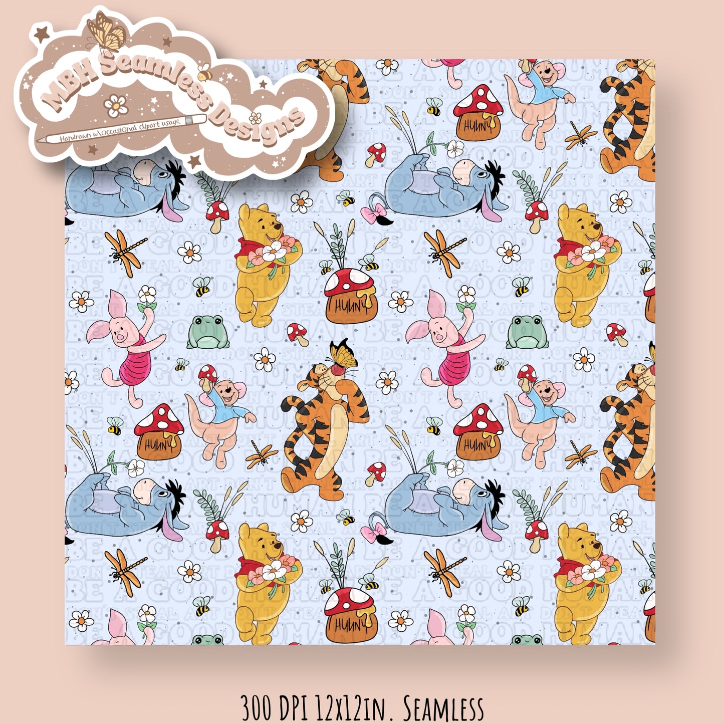 Cottagecore Pooh & Friends MULTIPLE COLORWAYS Seamless Pattern