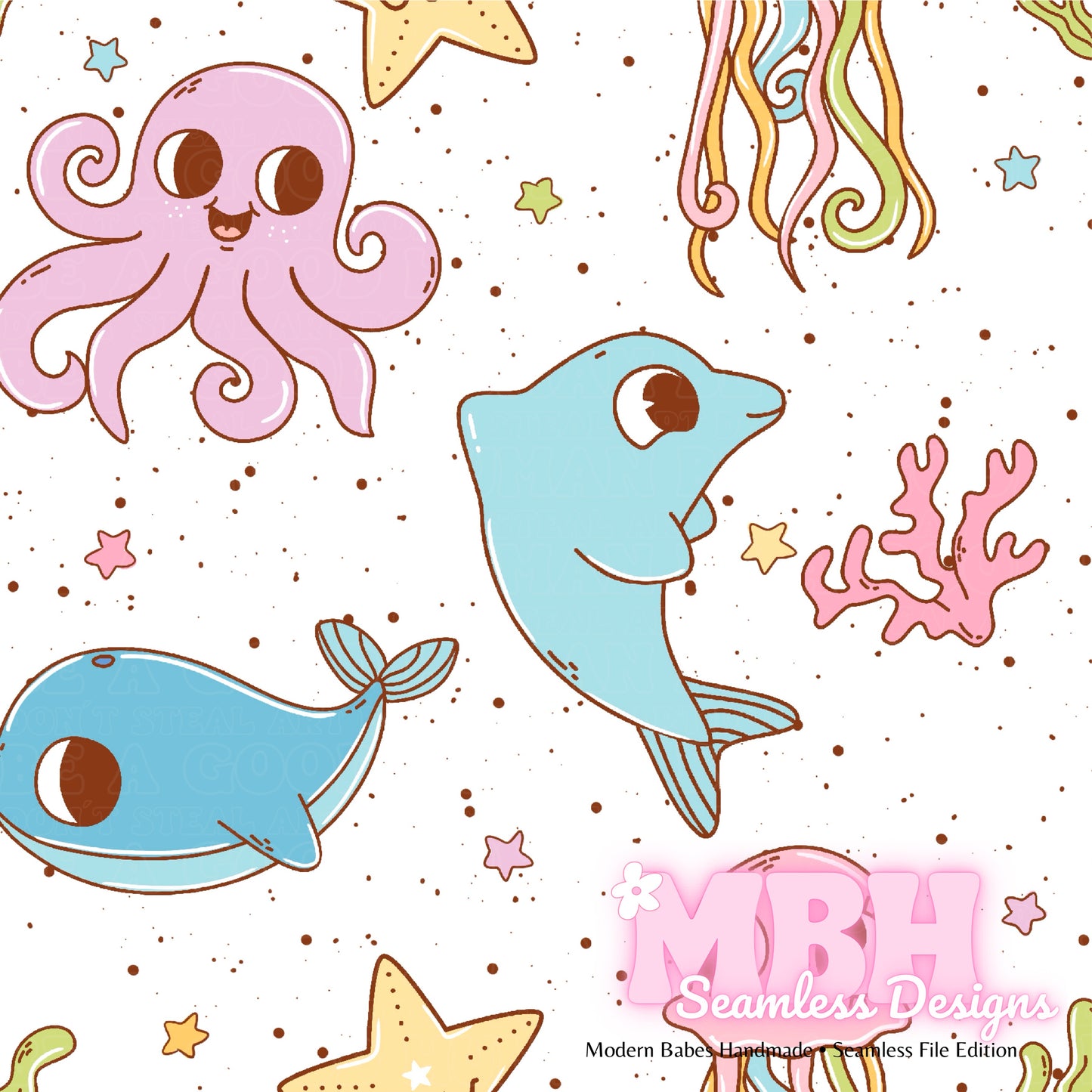 Groovy Sea Animals Seamless Pattern MULTIPLE COLORWAYS