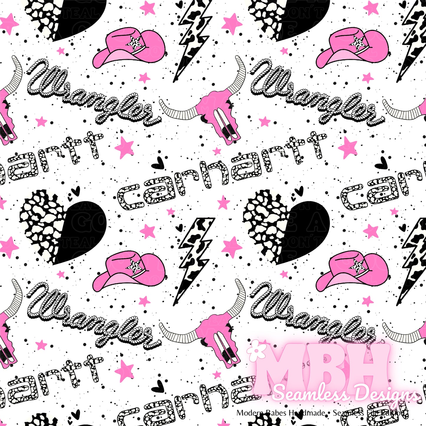 Carhartt Wrangler Cowgirl Seamless Pattern
