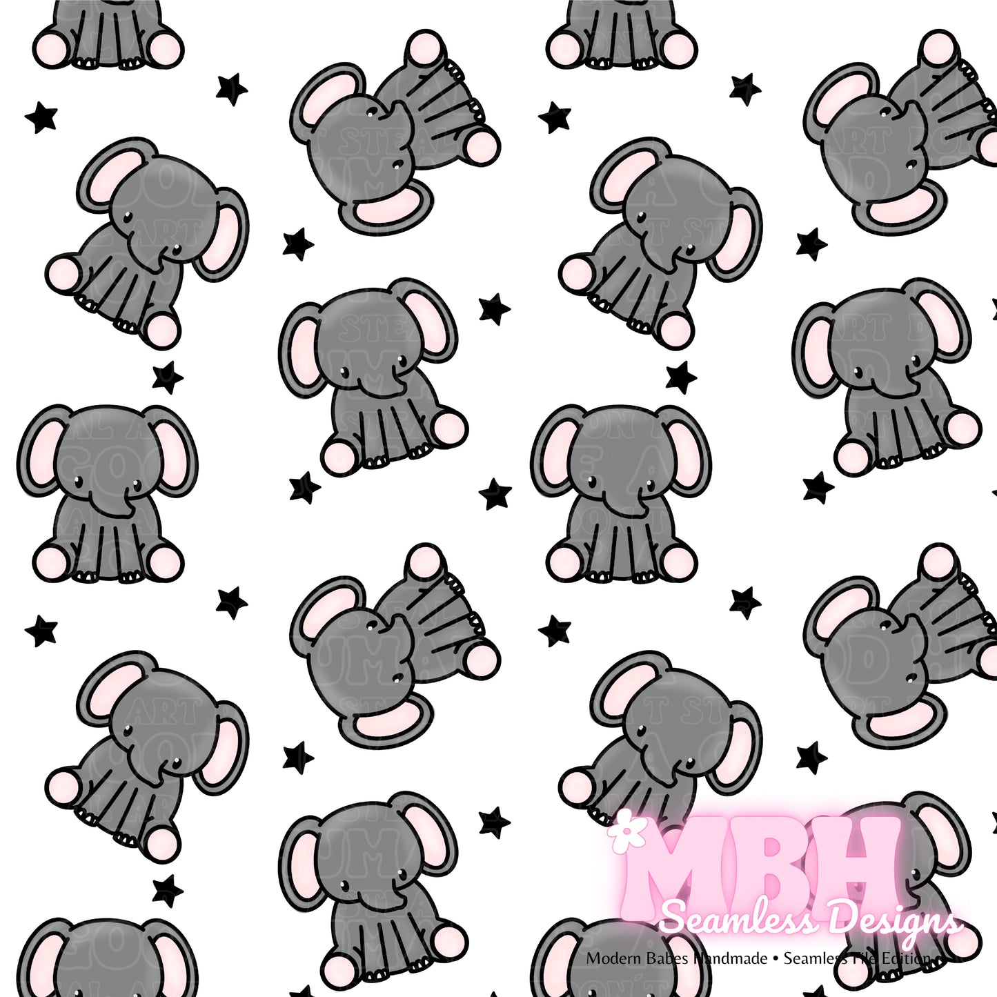 Cute Elephants Seamless Patterns