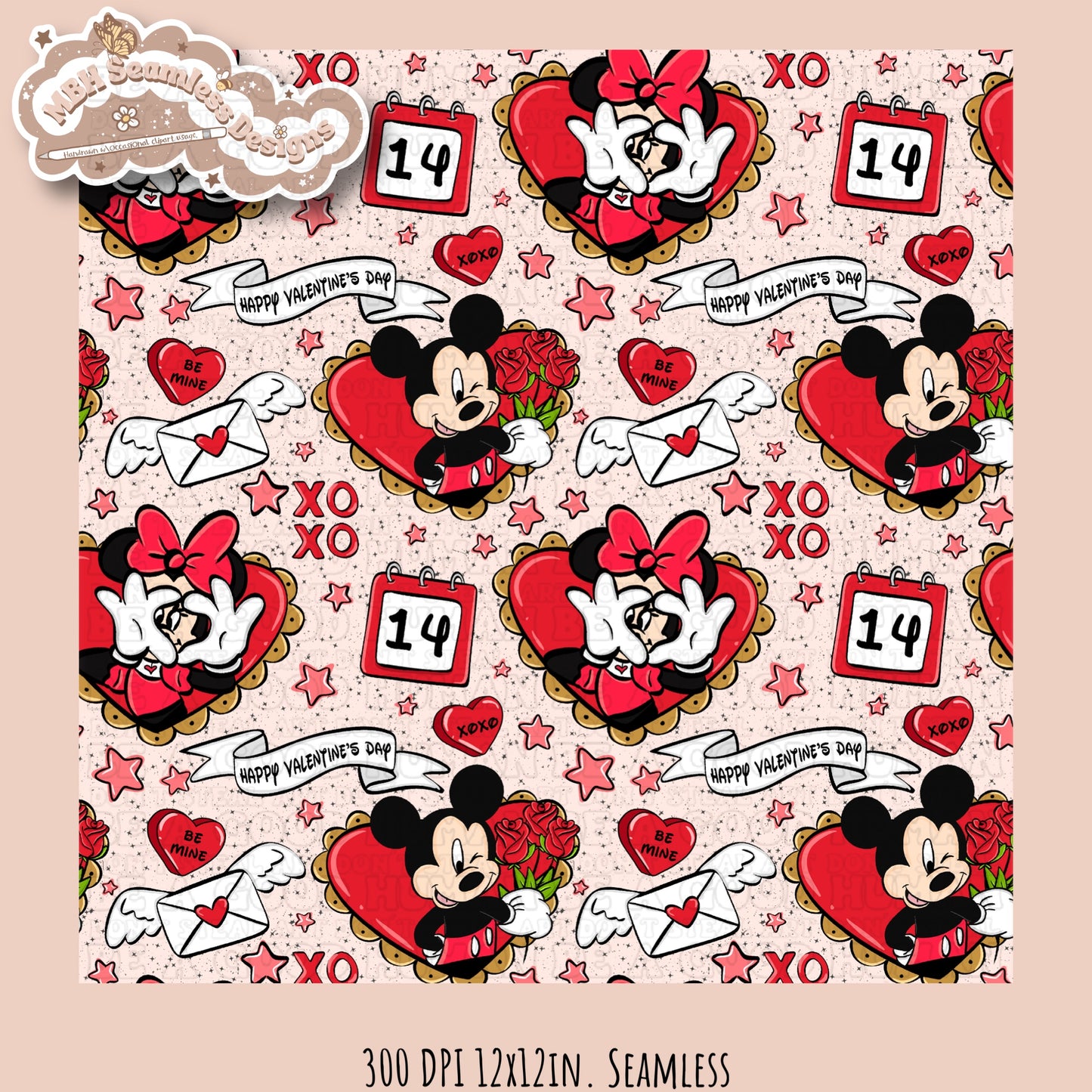 Mouse Hearts Valentine Seamless Pattern Multiple Colorways