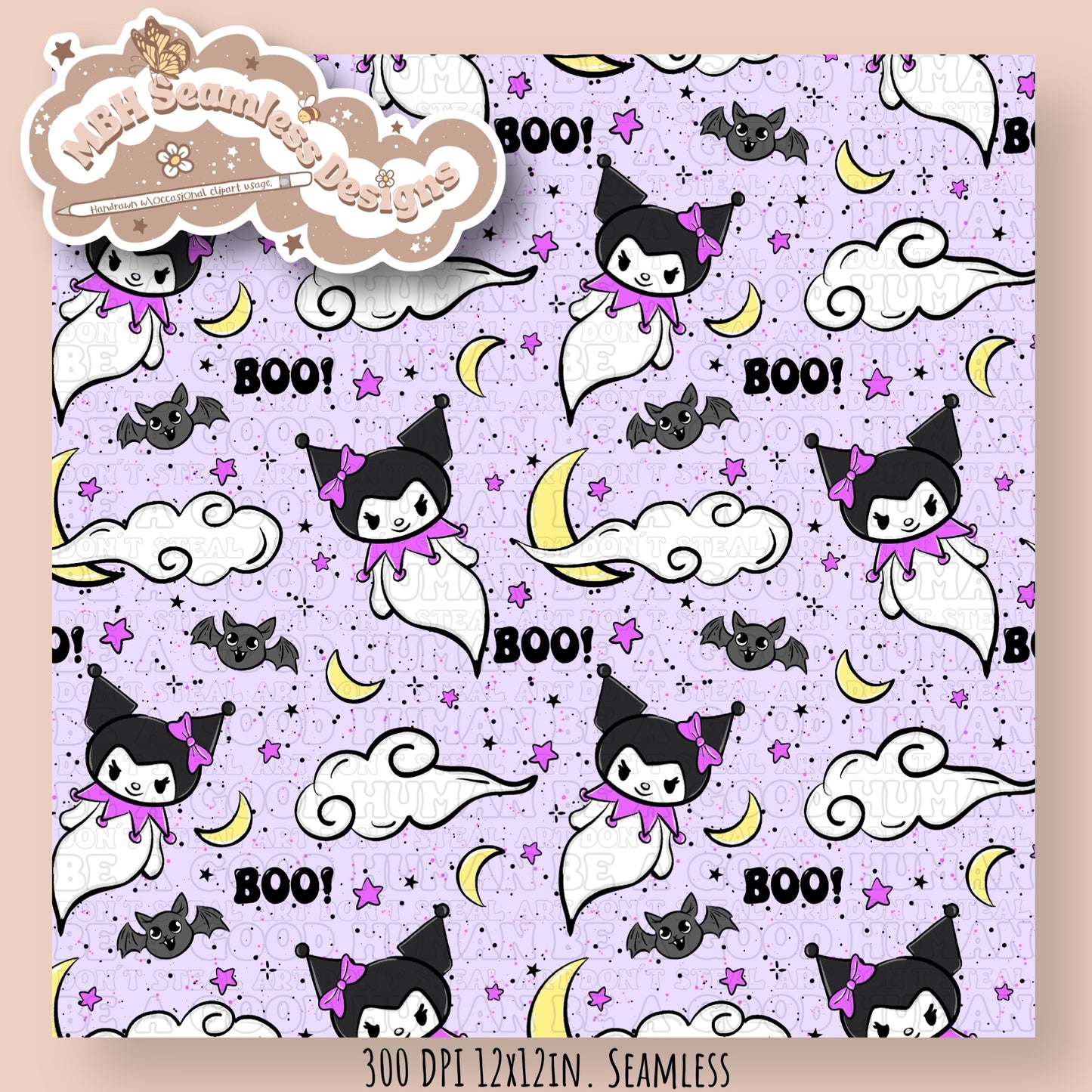 Kuromi Ghost Seamless Pattern MULTIPLE COLORWAYS