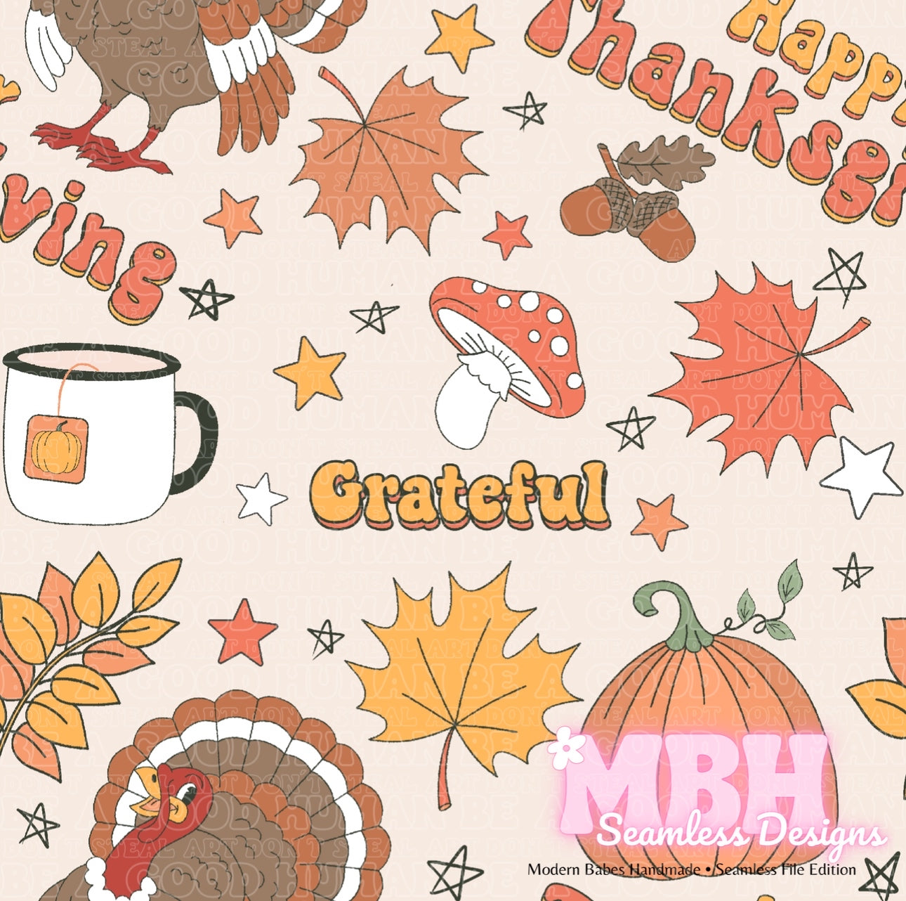 Groovy Happy Thanksgiving Seamless Pattern