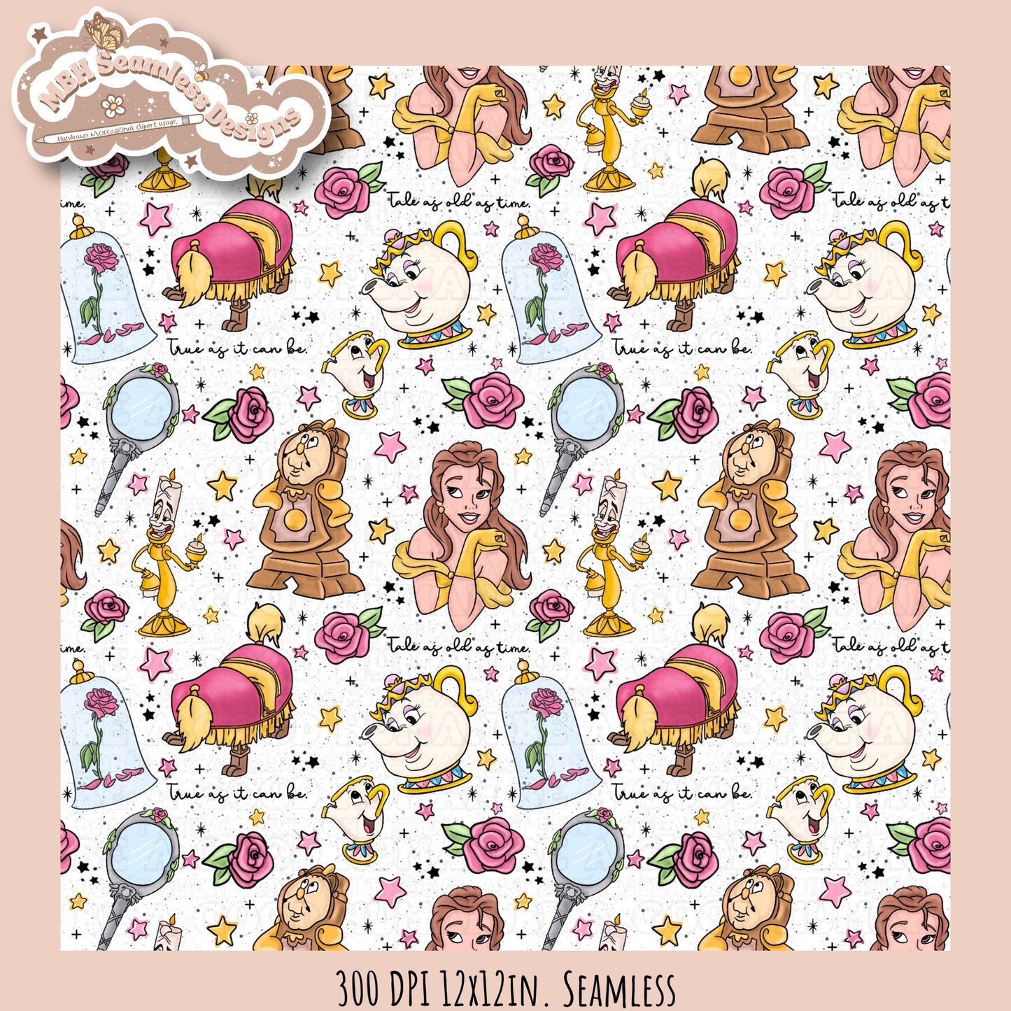 Belle and Beast Rose Floral Seamless Pattern & PNG