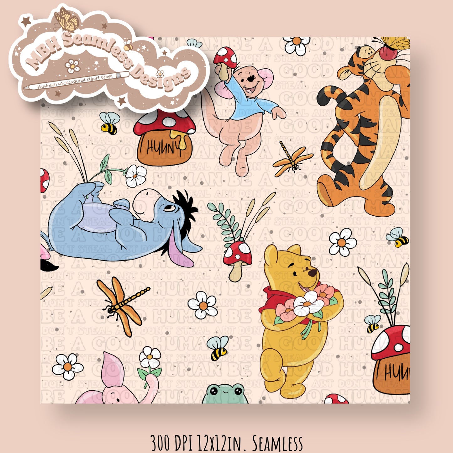 Cottagecore Pooh & Friends MULTIPLE COLORWAYS Seamless Pattern