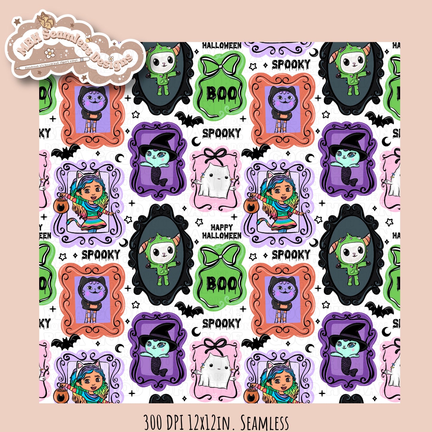 Gabby Spooky Frames Seamless Pattern // PNG // Assorted Colorways