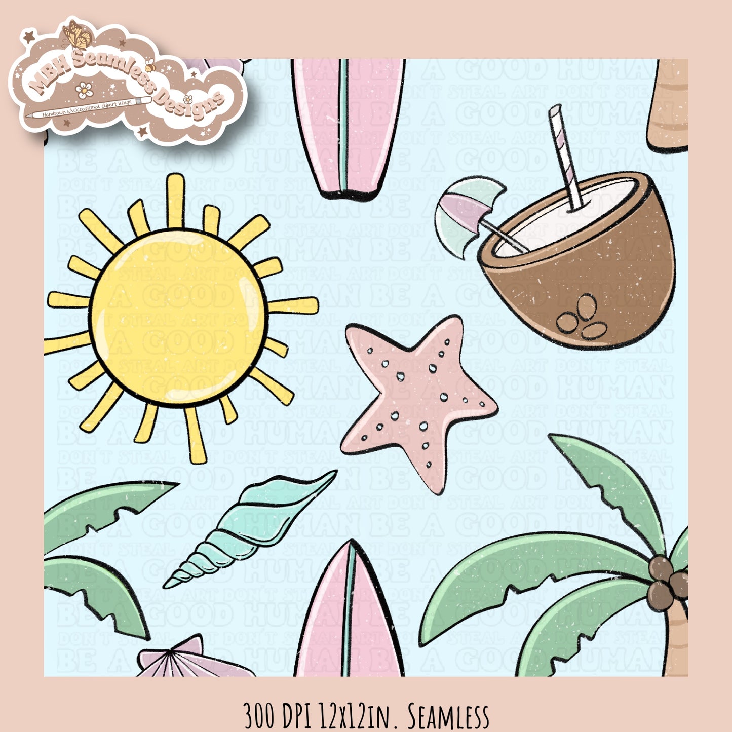 Beach Vibes Seamless Pattern • Multiple Colorways