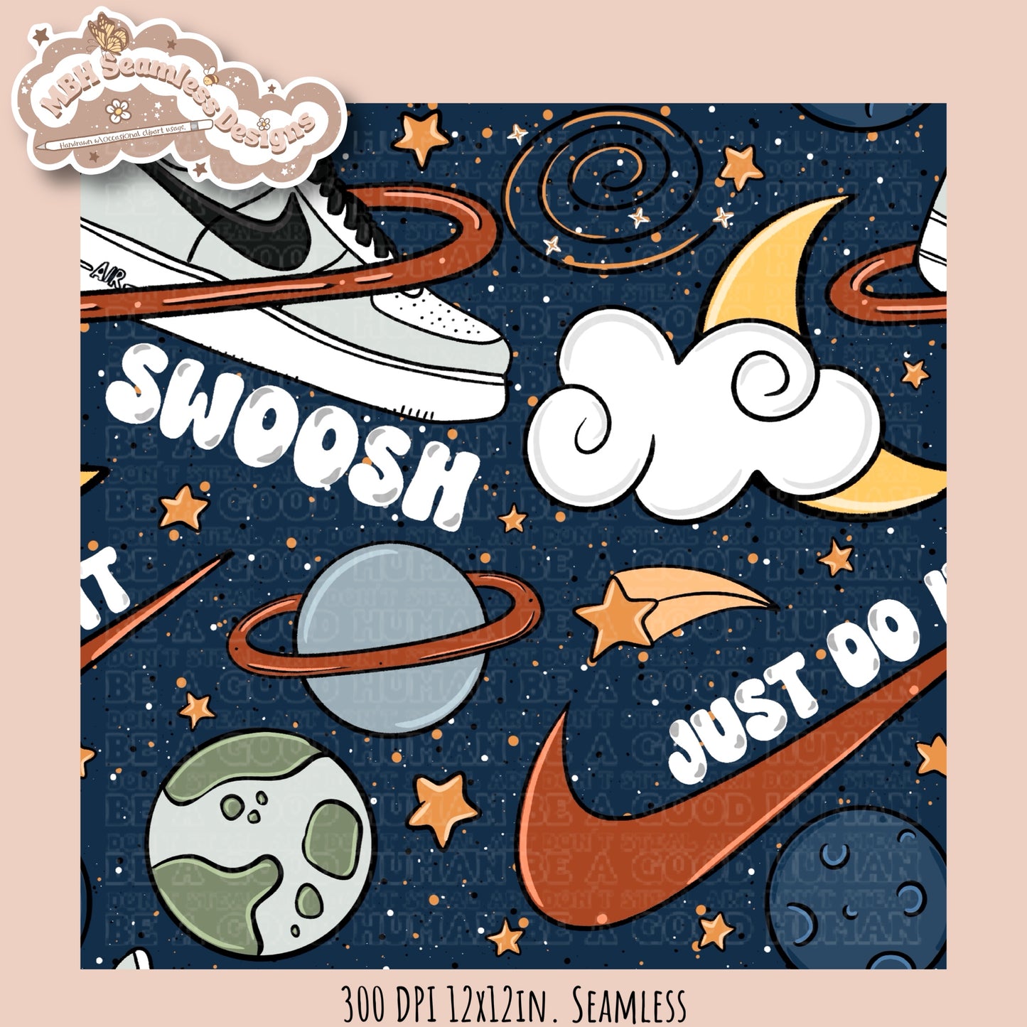 Swoosh Galaxy Seamless Pattern & PNG MULTIPLE COLORWAYS