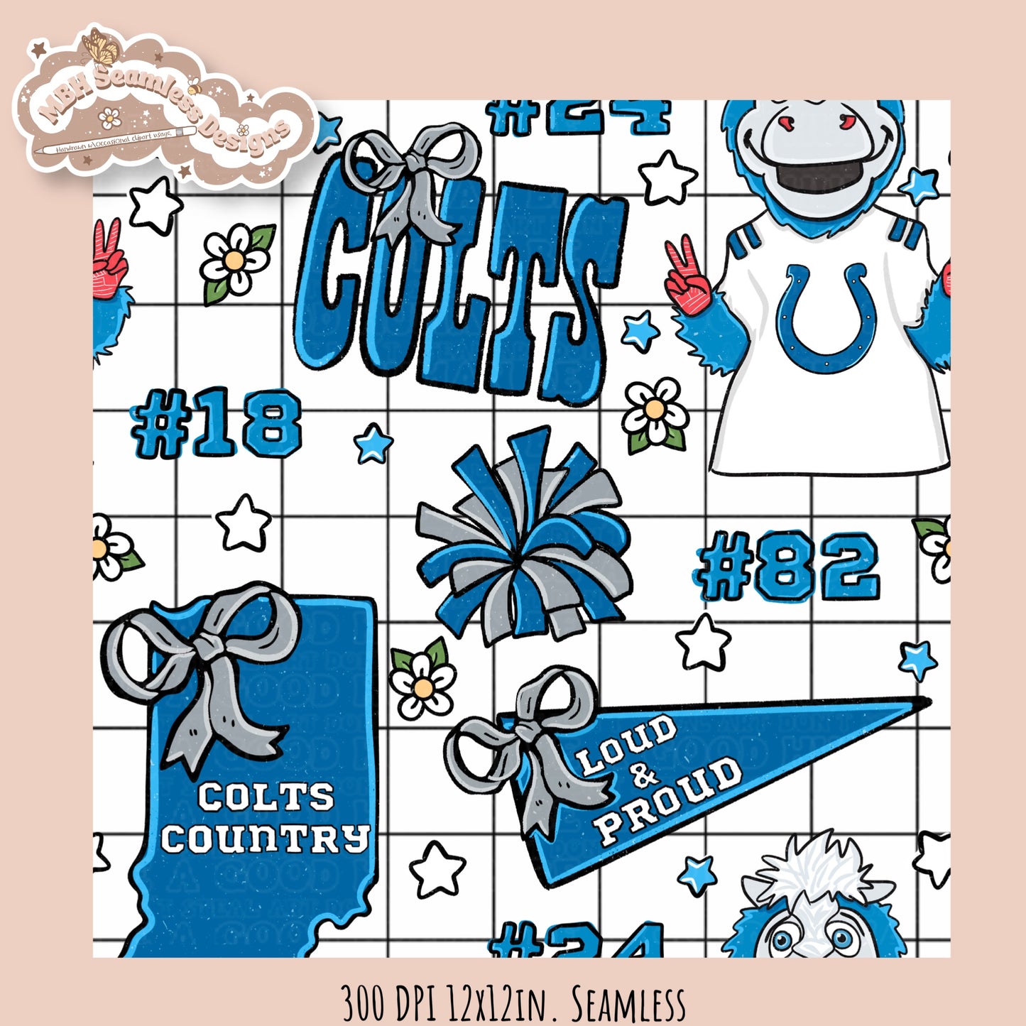 Colts x Daisies Football Seamless Pattern // Assorted Colorways