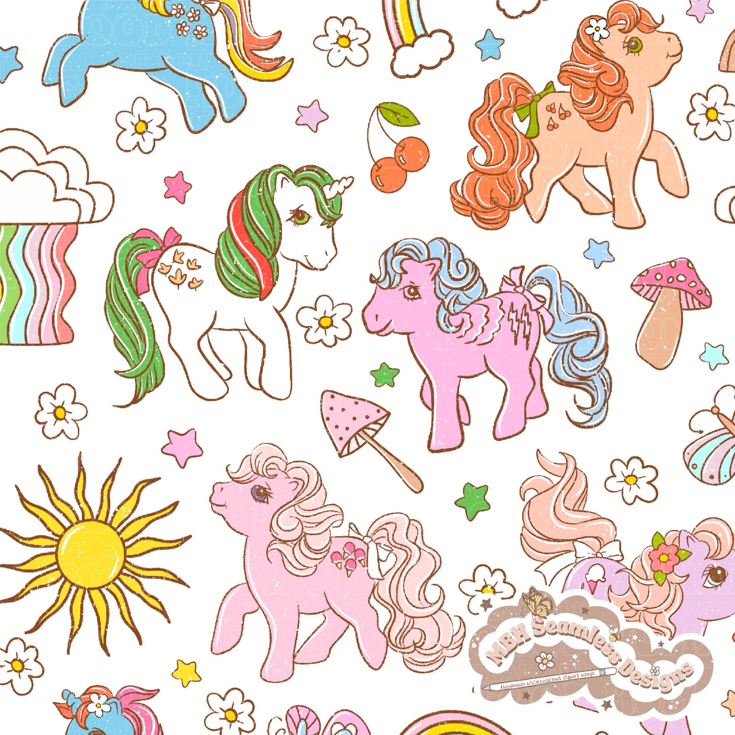 Vintage MLP Seamless Pattern MULTIPLE COLORWAYS