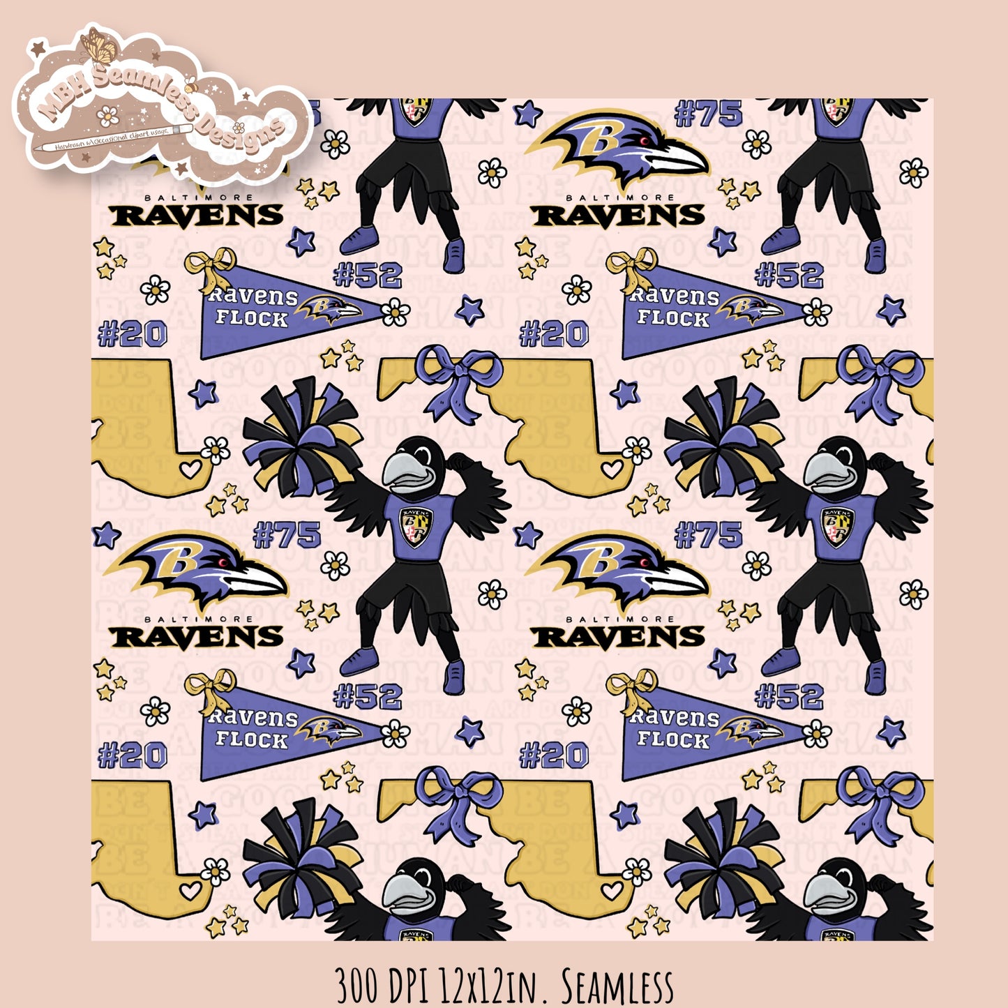 Ravens x Daisies Football Seamless Pattern // Assorted Colorways