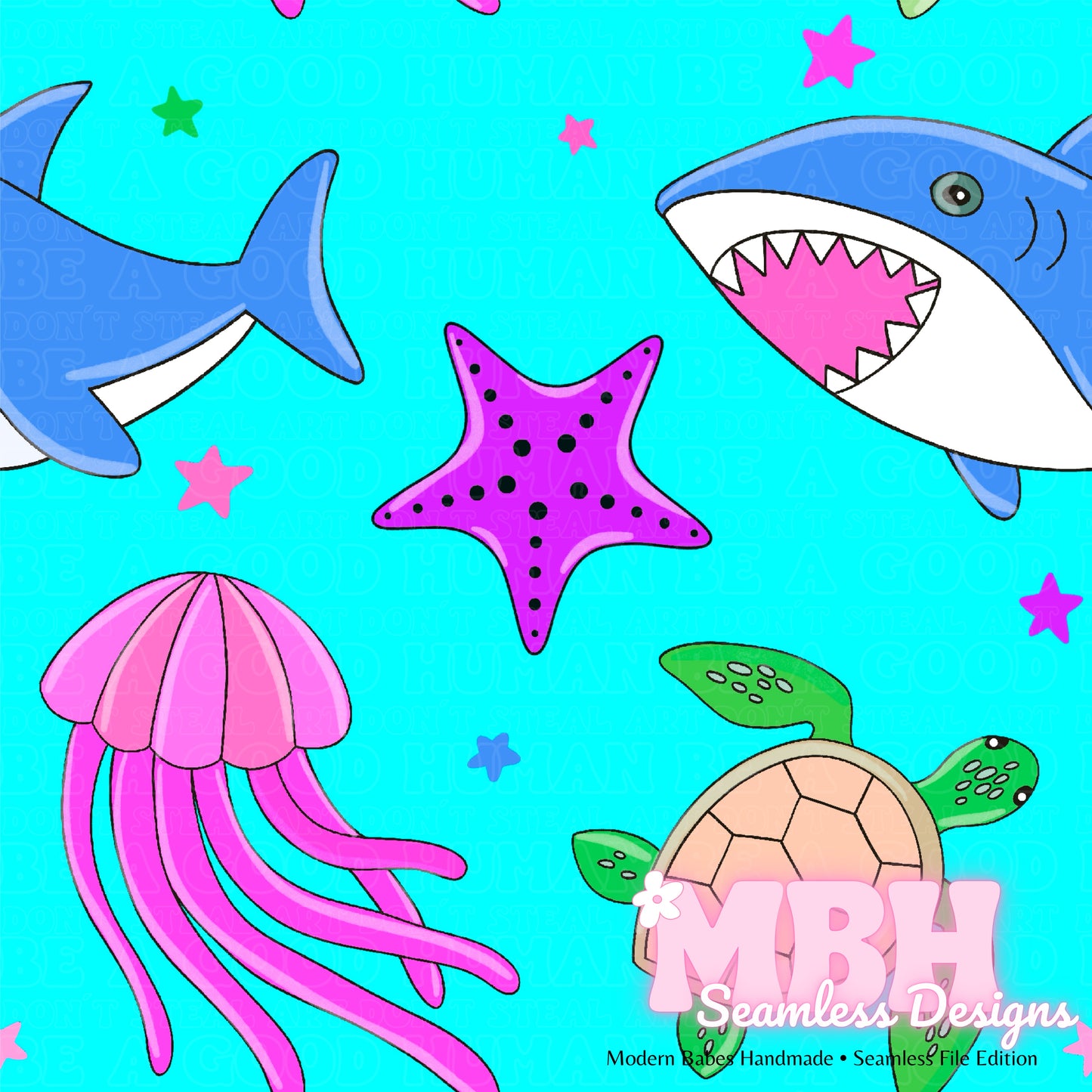 Ocean Life SAFE SWIM Seamless Pattern MULTIPLE COLORWAYS