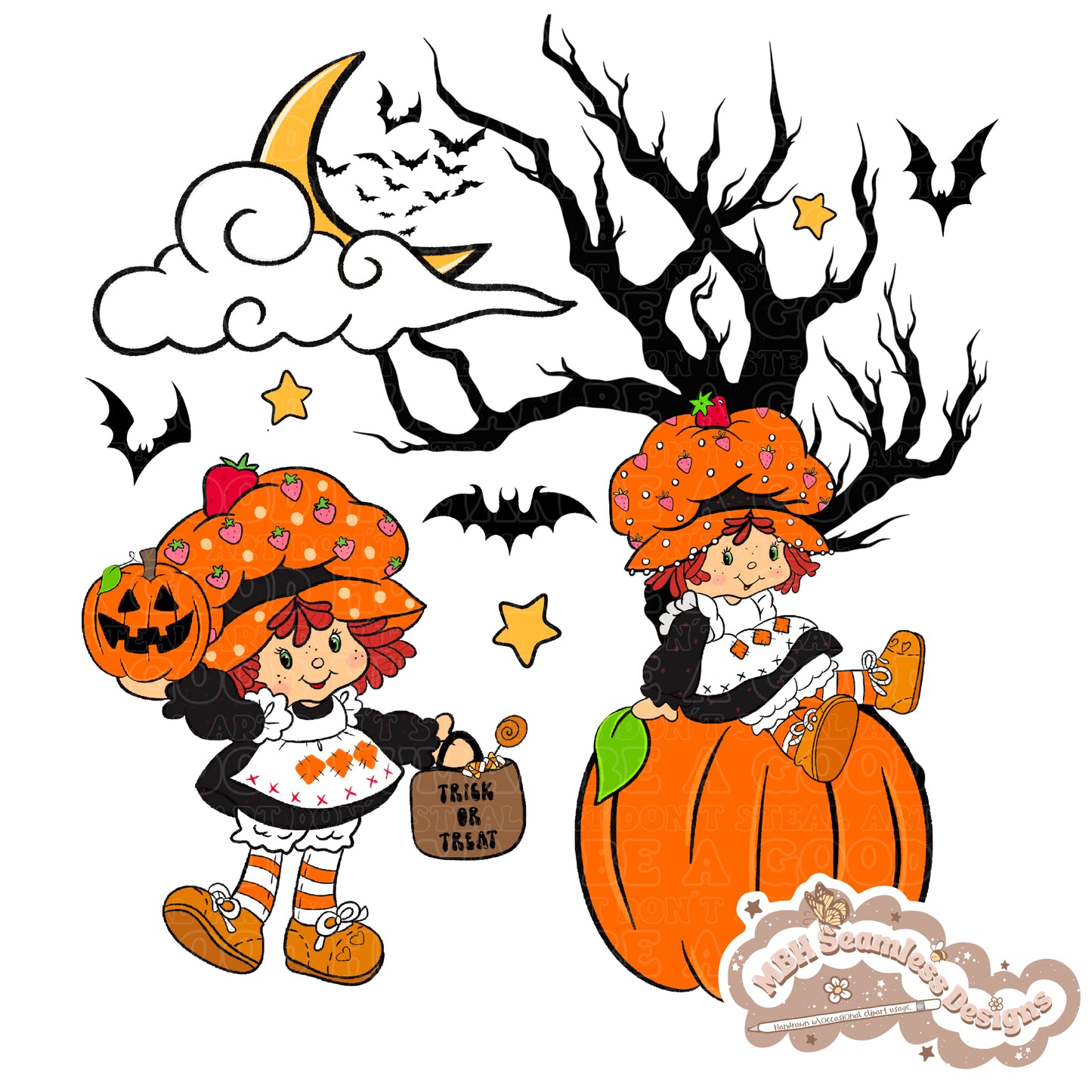 Spooky Strawberry Shortcake Seamless File MULTIPLE COLORWAYS