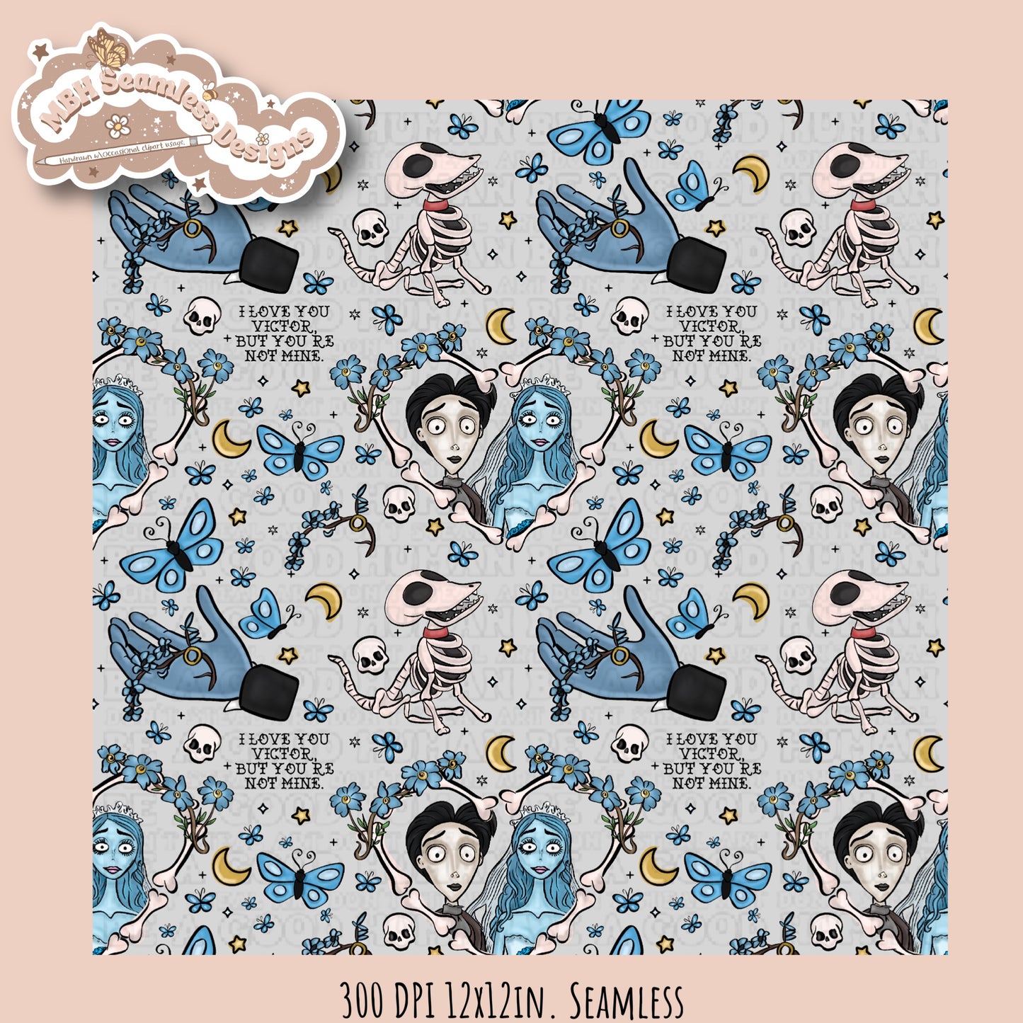 Dead Bride Seamless Pattern // PNG // Multiple Colorway Options