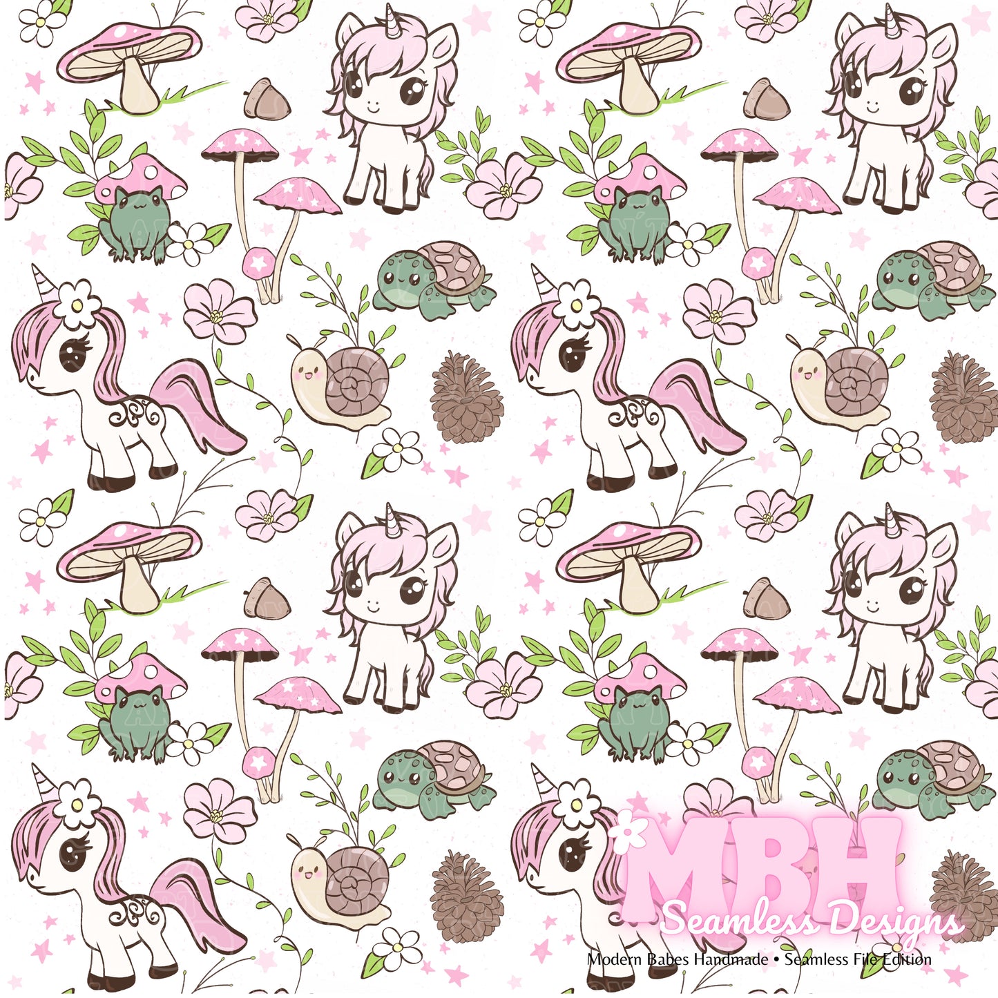 Cottagecore Unicorns Assorted Colorways Seamless Pattern
