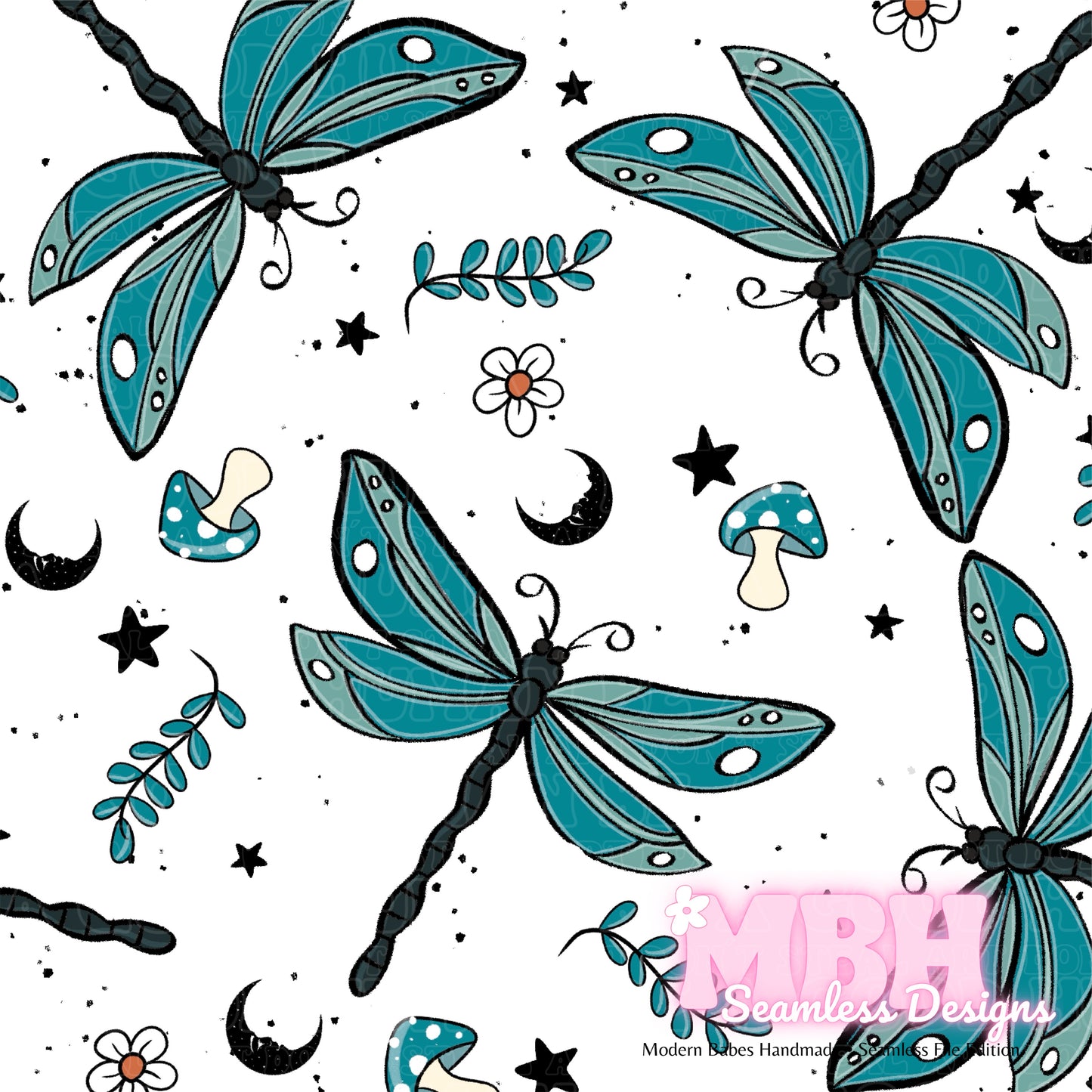 Jade Dragonflies Seamless Pattern MULTIPLE COLORWAYS