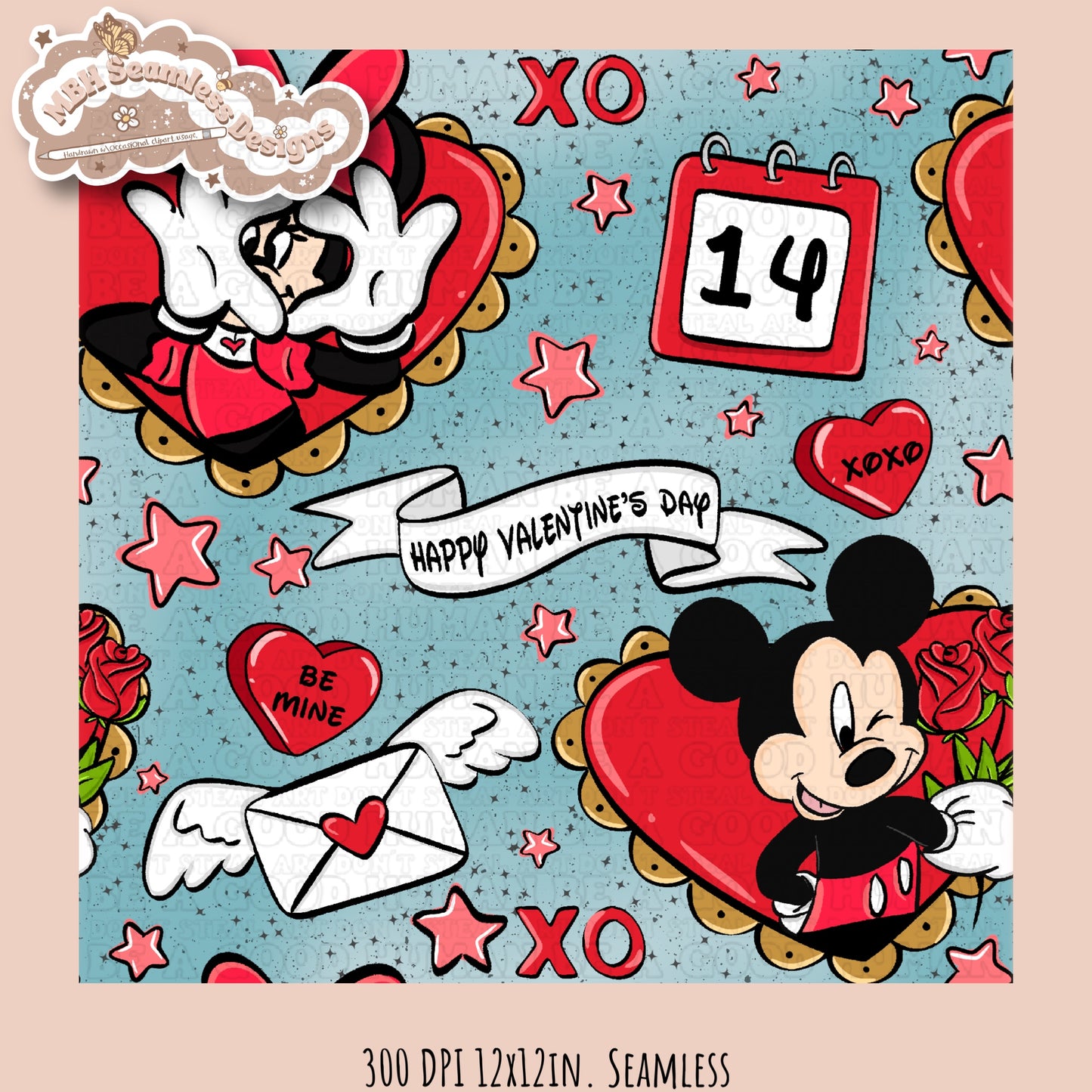 Mouse Hearts Valentine Seamless Pattern Multiple Colorways