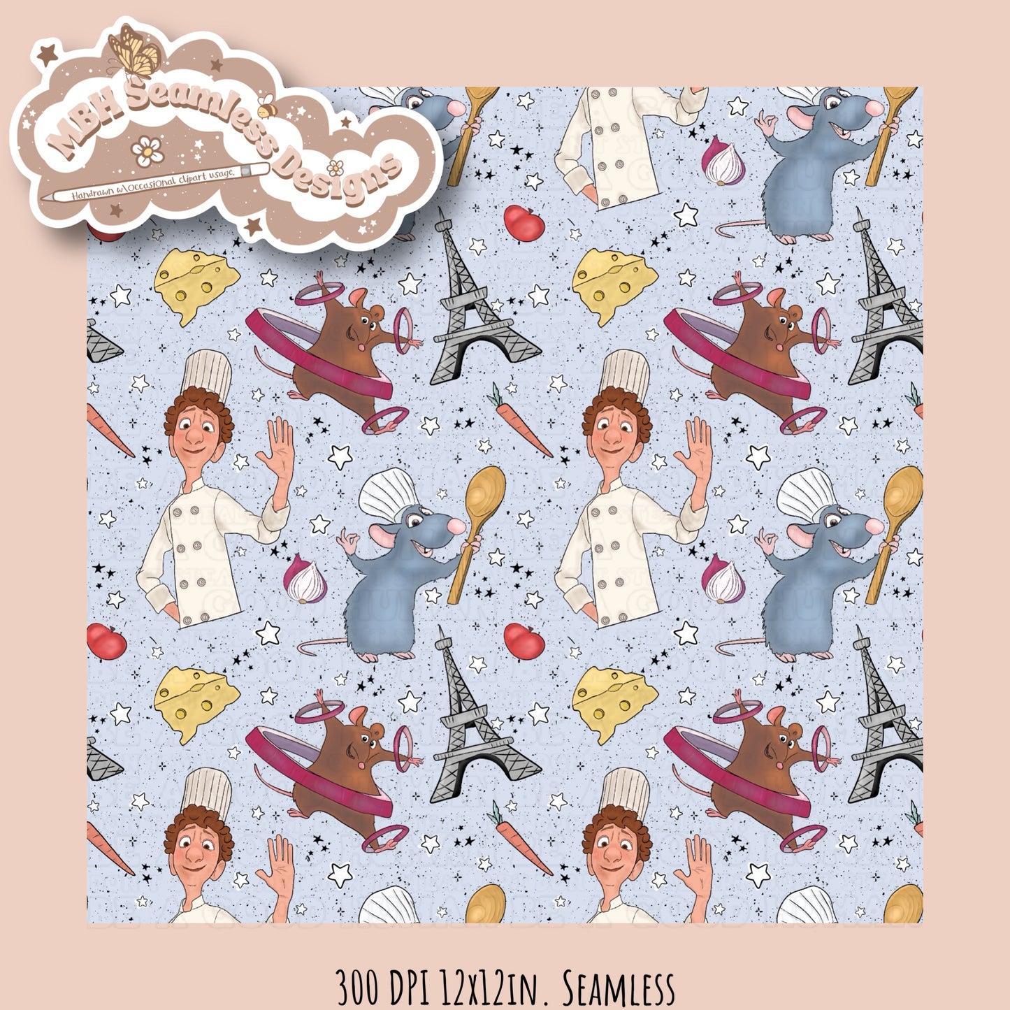 Starry Ratatouille Seamless Pattern & PNG MULTIPLE COLORWAYS