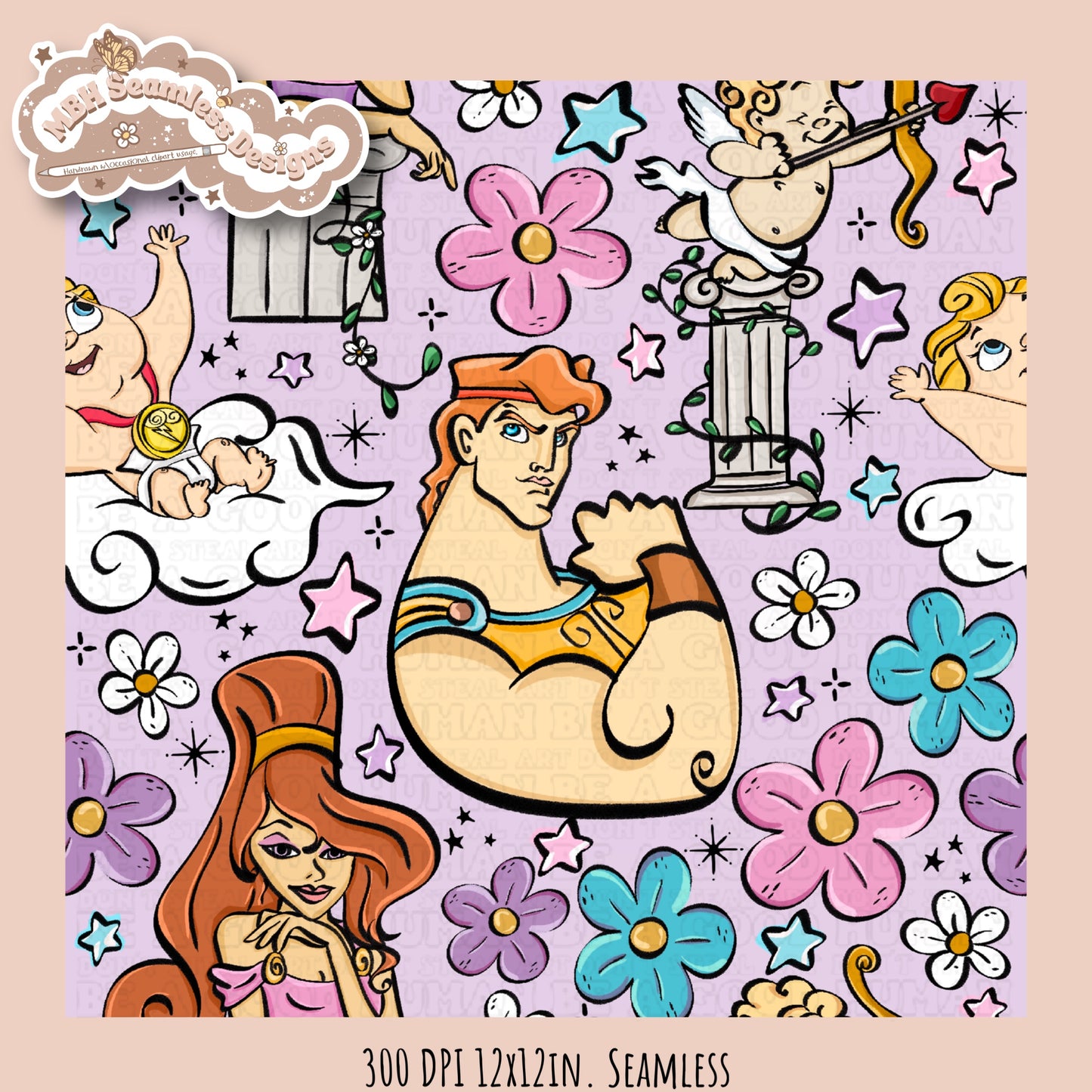 Floral Hercules Seamless Pattern & PNG Assorted Colorways