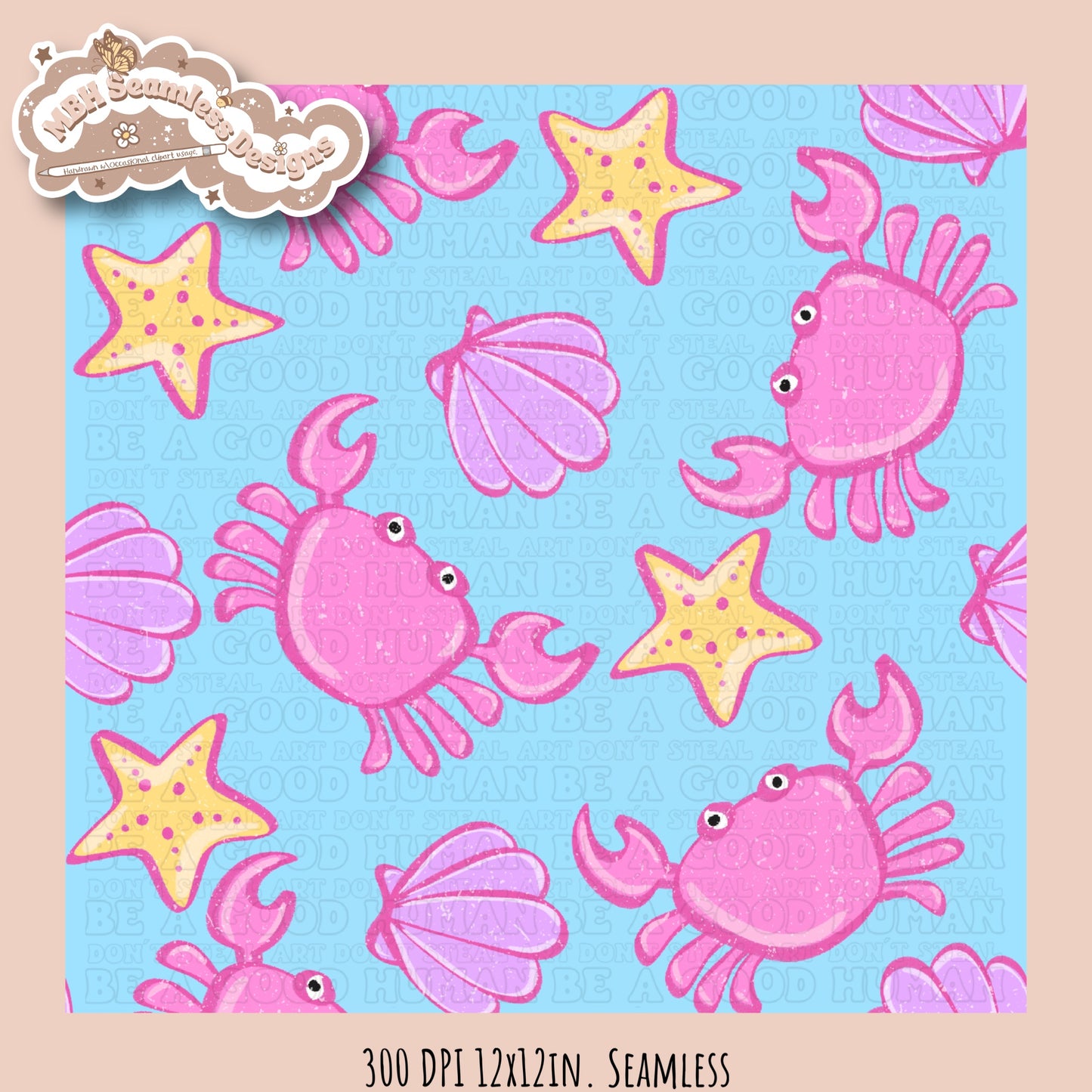 Girly Crabs Seamless Pattern & PNG•Multiple Colorway Options
