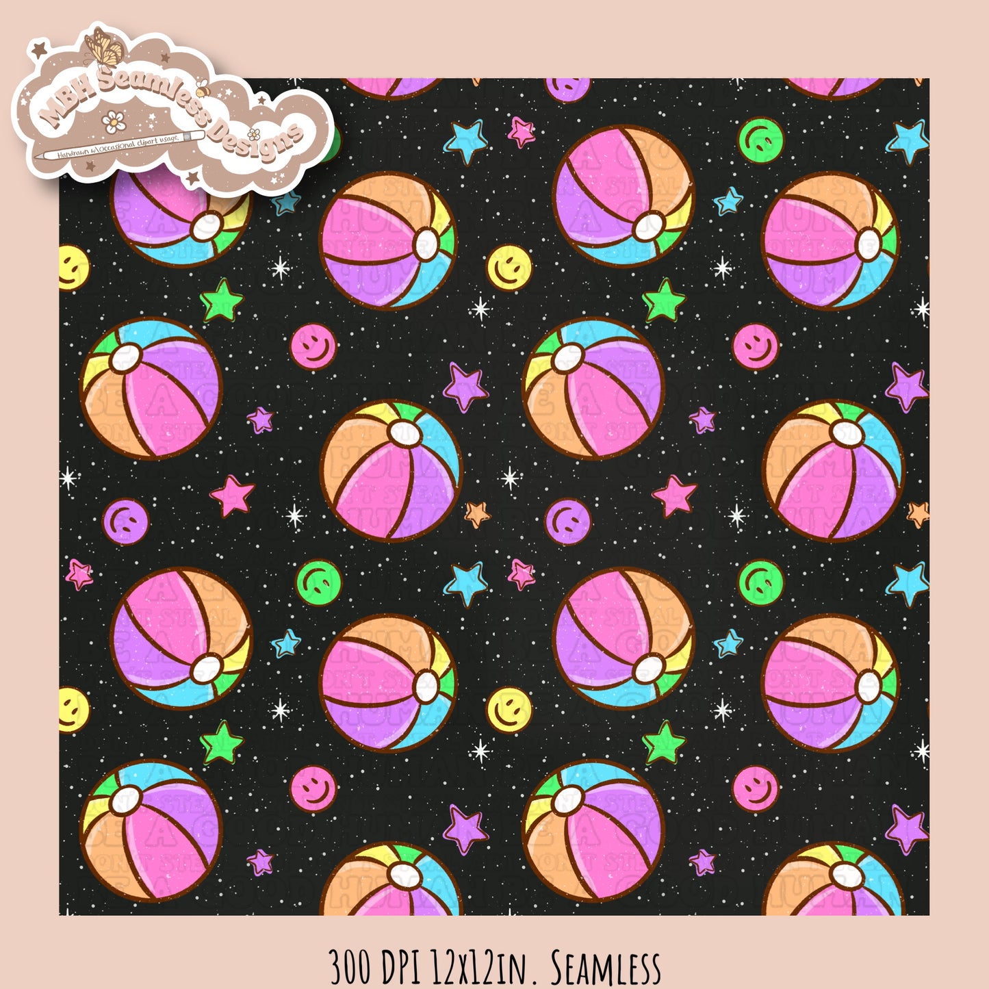 Beach Ball Smilies Seamless Pattern • Multiple Colorways