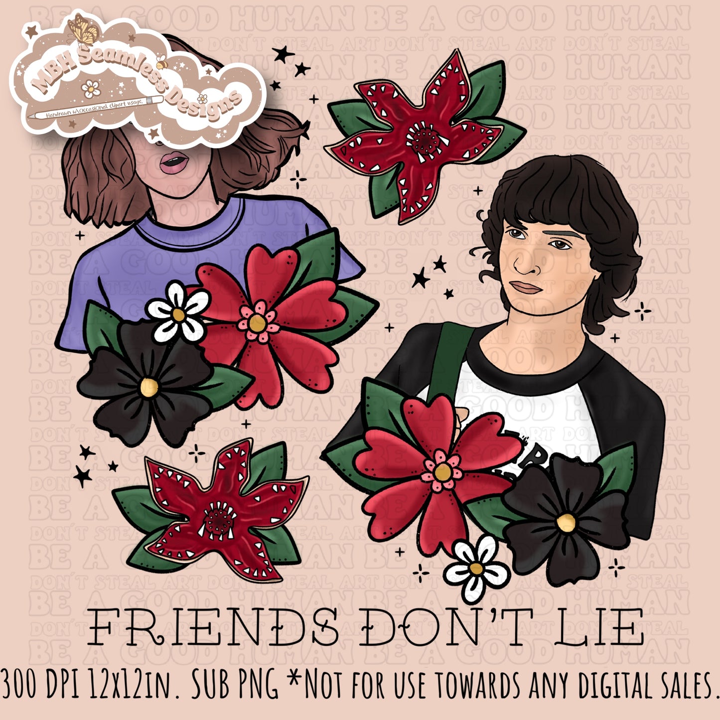 Stranger Things x Tattoo Floral Seamless Pattern // PNG //Multiple Colorways