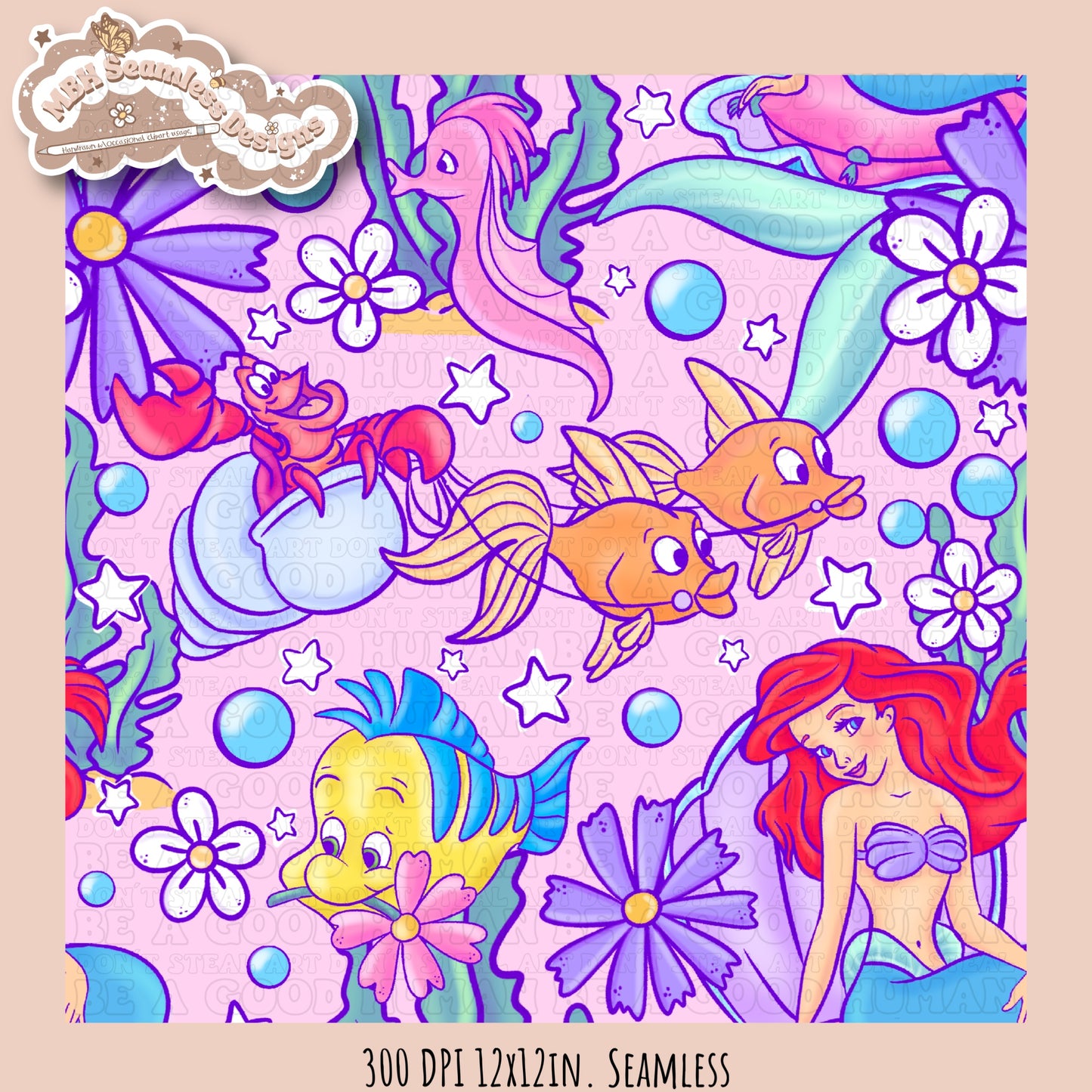 LIMITED EXCLUSIVE Starry Little Mermaid Seamless Pattern & PNG