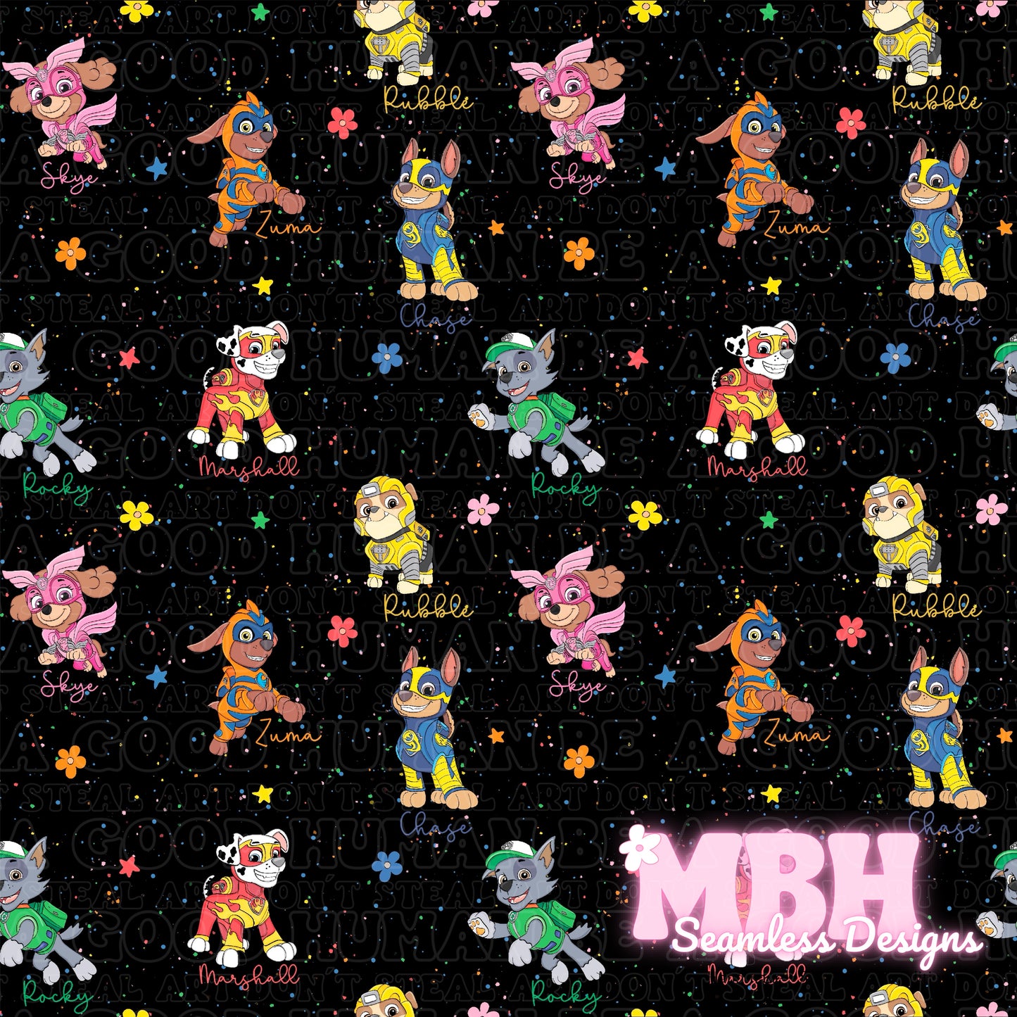 Paw Patrol Floral Spex Seamless Pattern