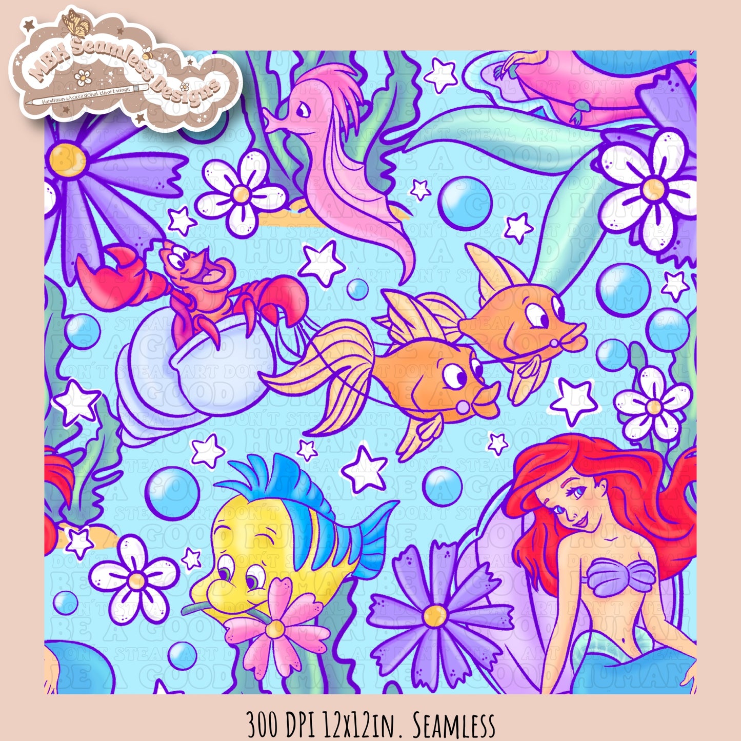 LIMITED EXCLUSIVE Starry Little Mermaid Seamless Pattern & PNG