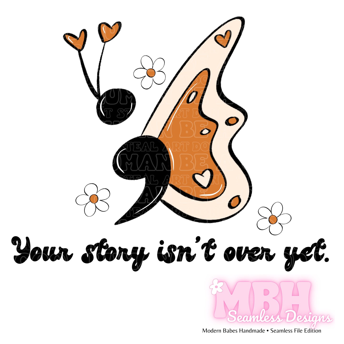 Semicolon Butterfly Floral Seamless Pattern & PNG