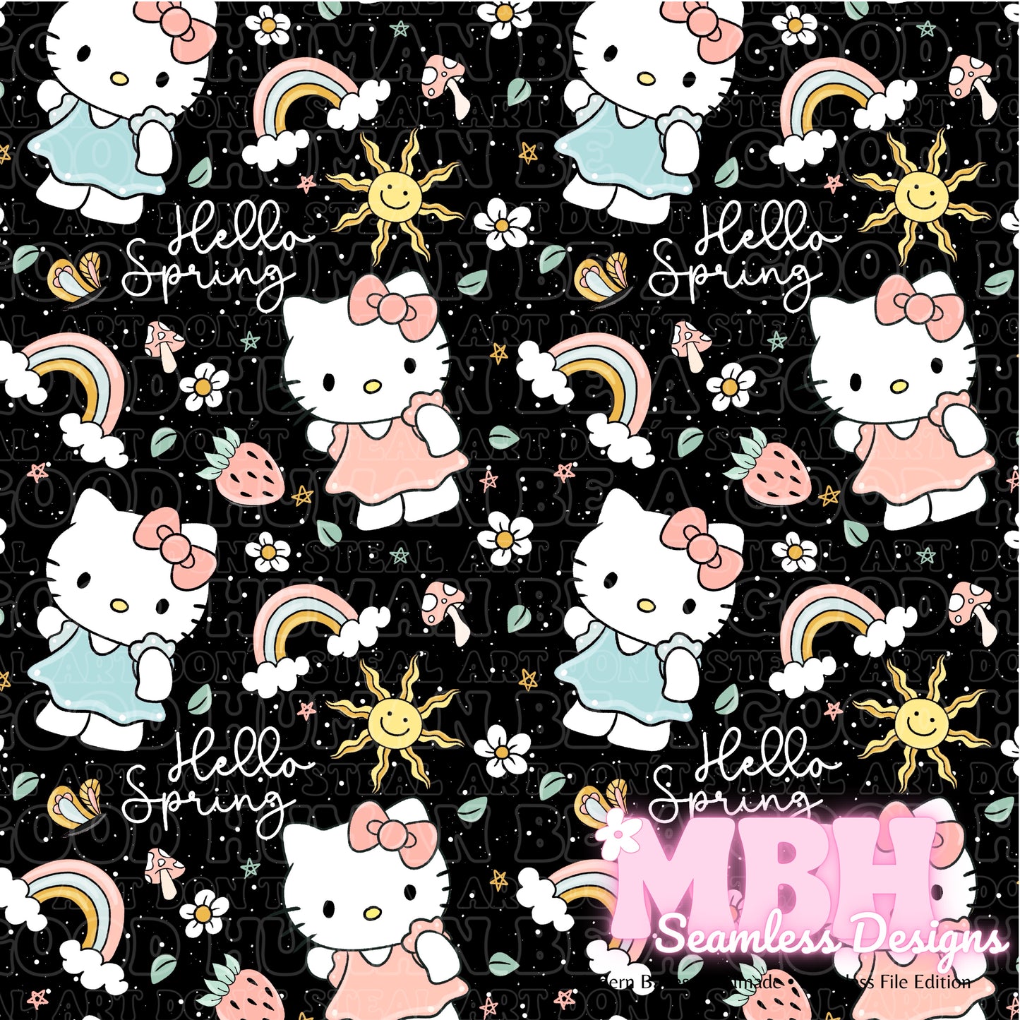 Hello Spring Kitty Seamless Pattern MULTIPLE COLORWAYS