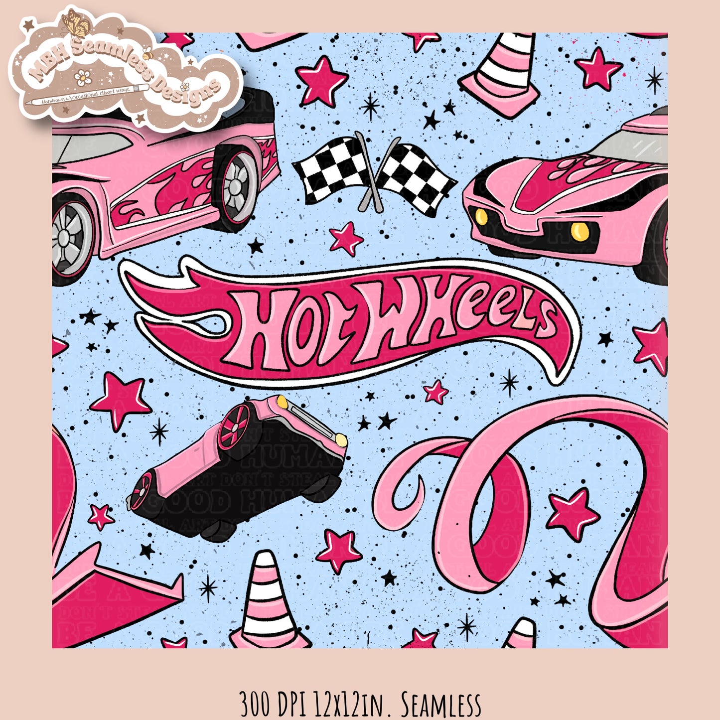 Girly Hot Wheels Seamless Pattern Multiple Colorways