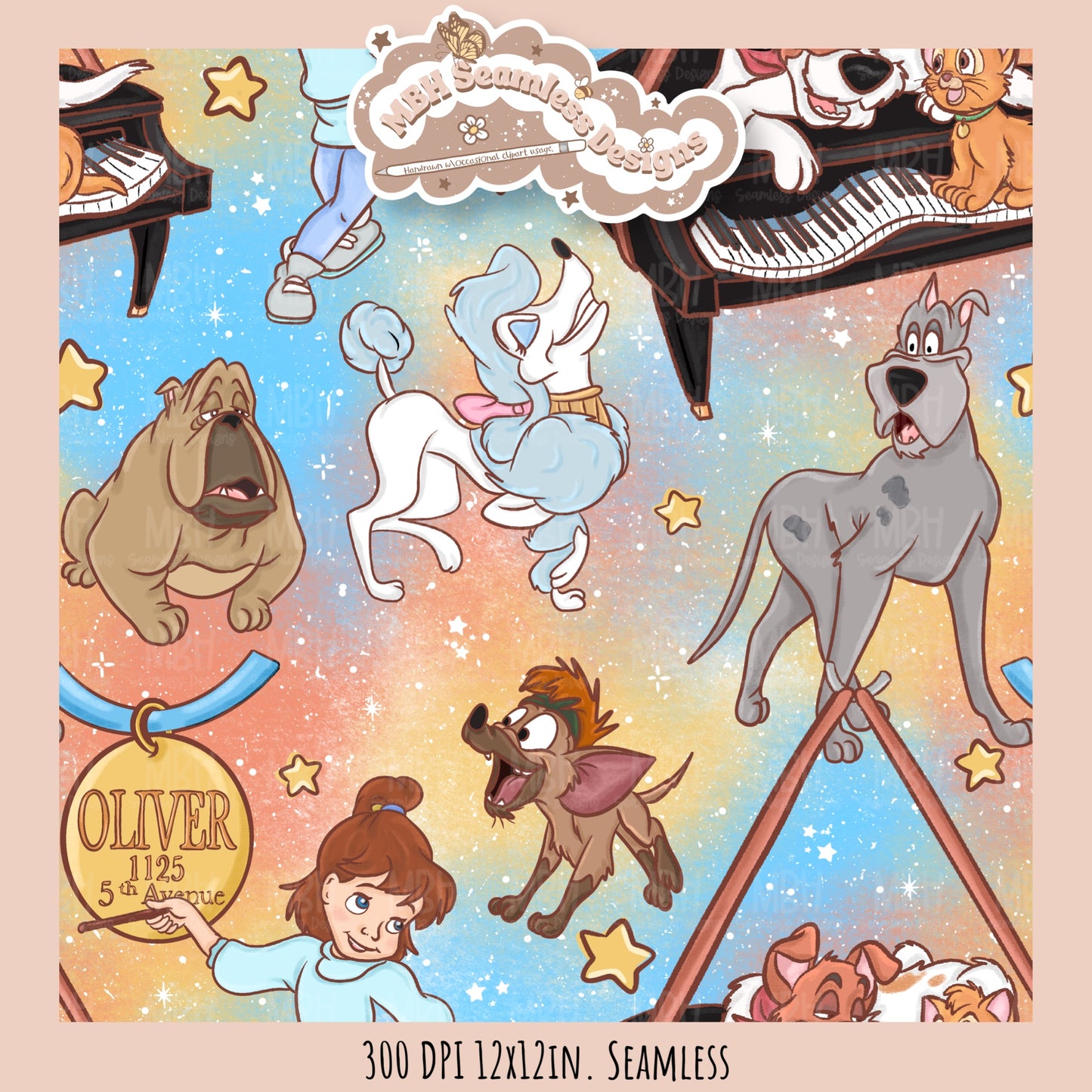 Starry Oliver and Friends Seamless Pattern // PNG //Multiple Colorway Options