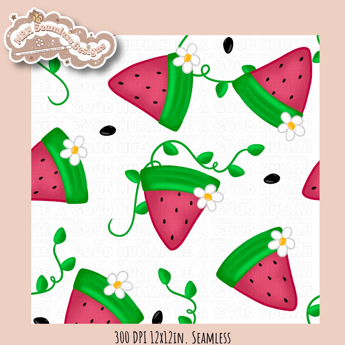 Watermelon Daisies Seamless Pattern • Multiple Colorways