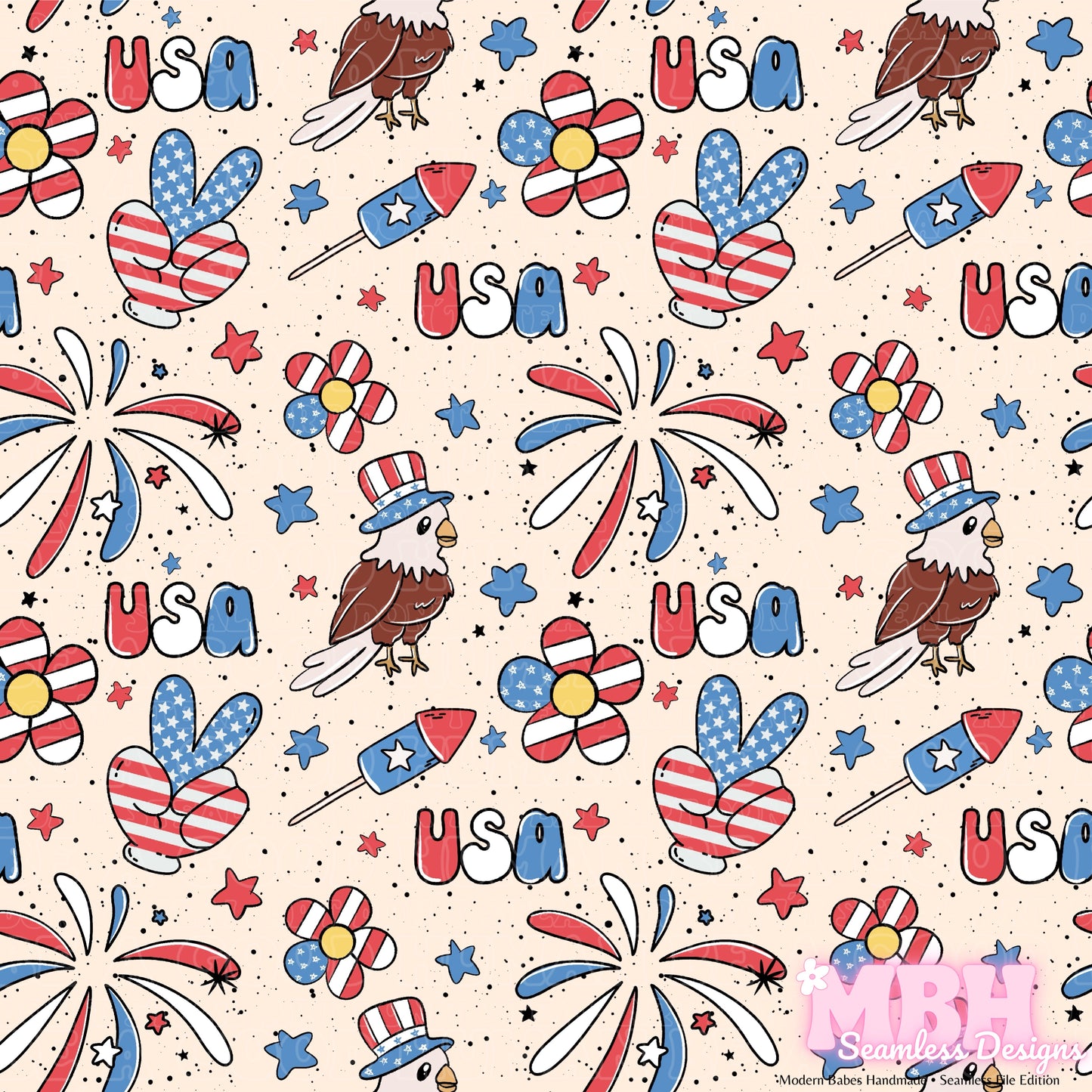 Patriotic USA Seamless Pattern MULTIPLE COLORWAYS