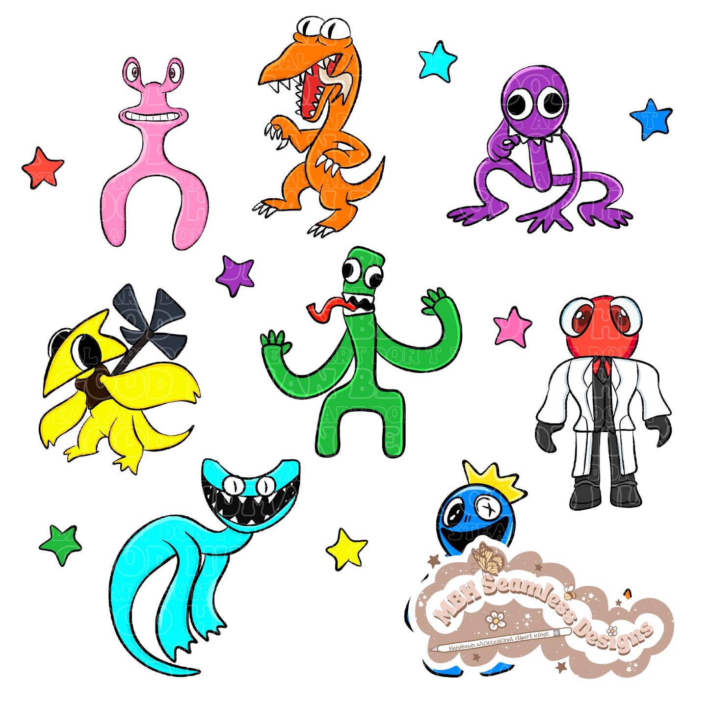 Rainbow Friends Spex Seamless Pattern // PNG •MULTIPLE COLORWAYS