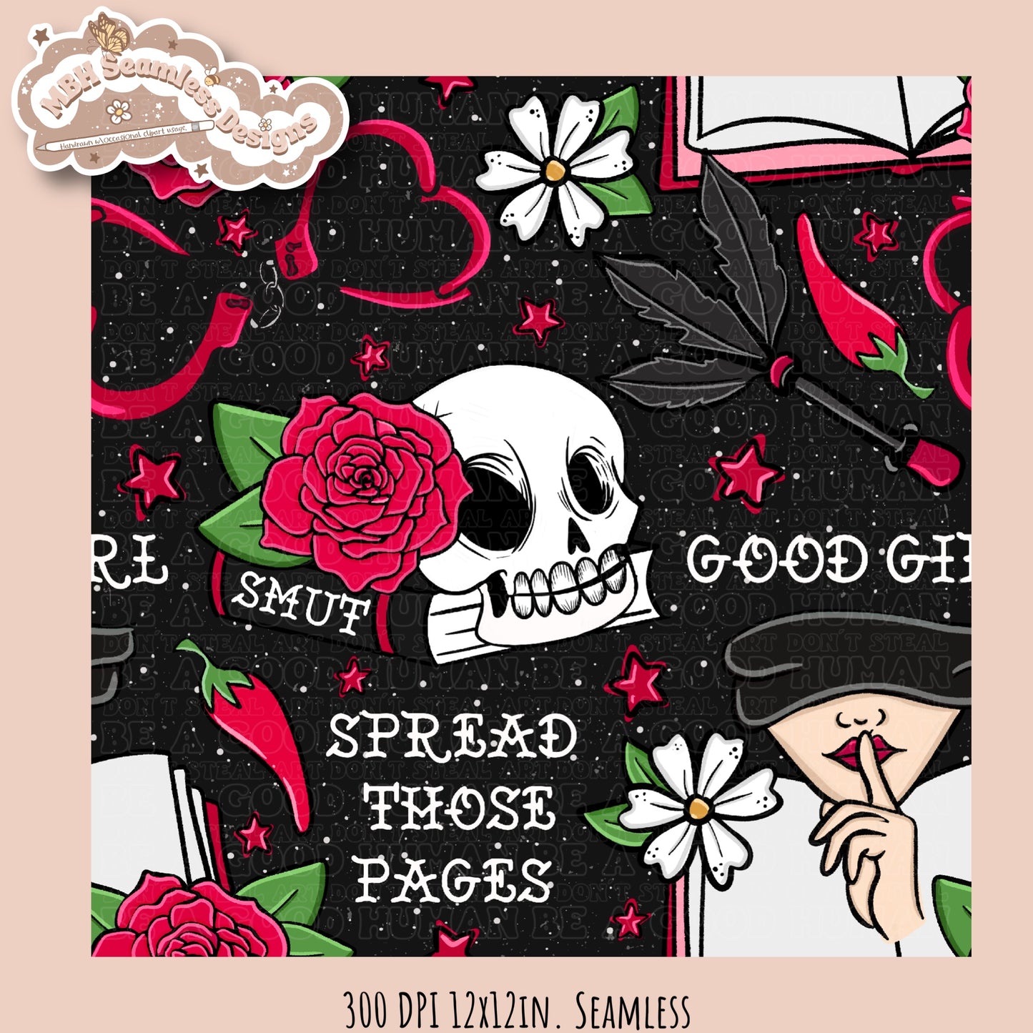 Smut Book Lover Seamless Pattern & PNG•MULTIPLE COLORWAYS