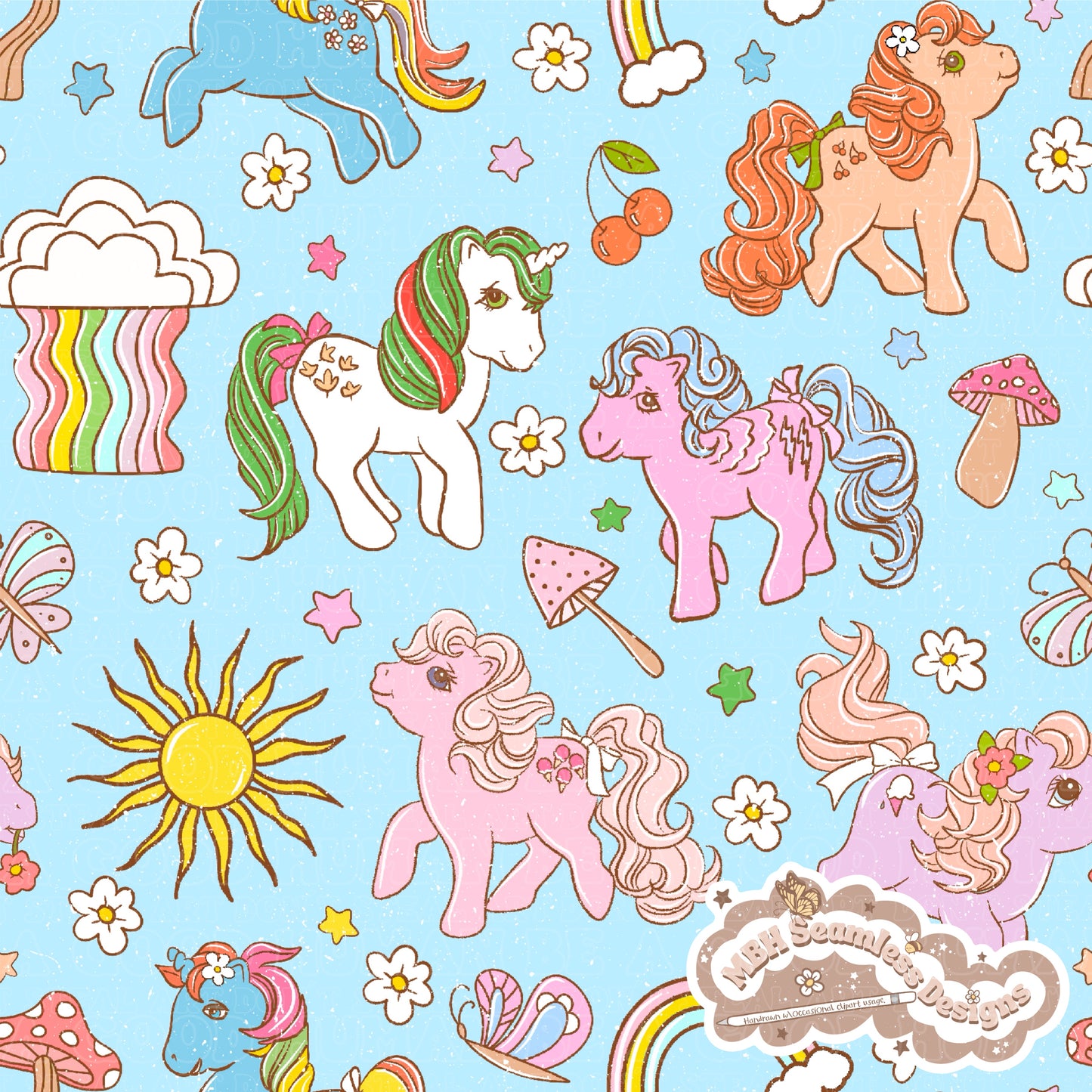 Vintage MLP Seamless Pattern MULTIPLE COLORWAYS