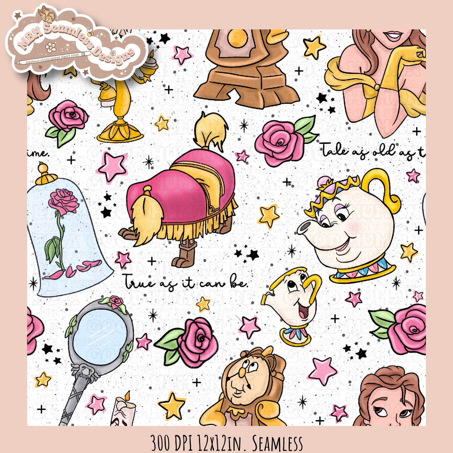Belle and Beast Rose Floral Seamless Pattern & PNG