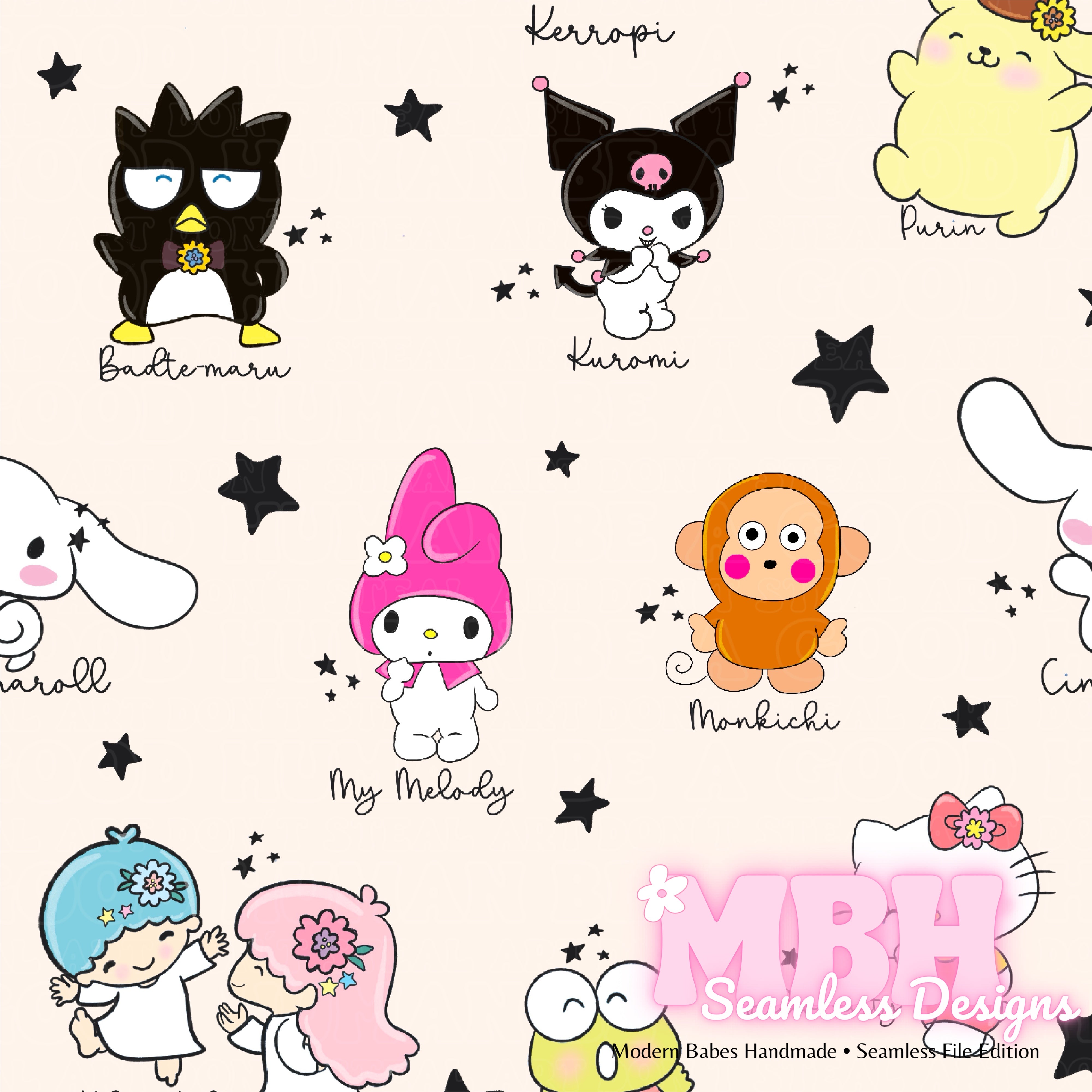 Sanrio Names Seamless Pattern Multiple Colorways Mbh Seamless Designs