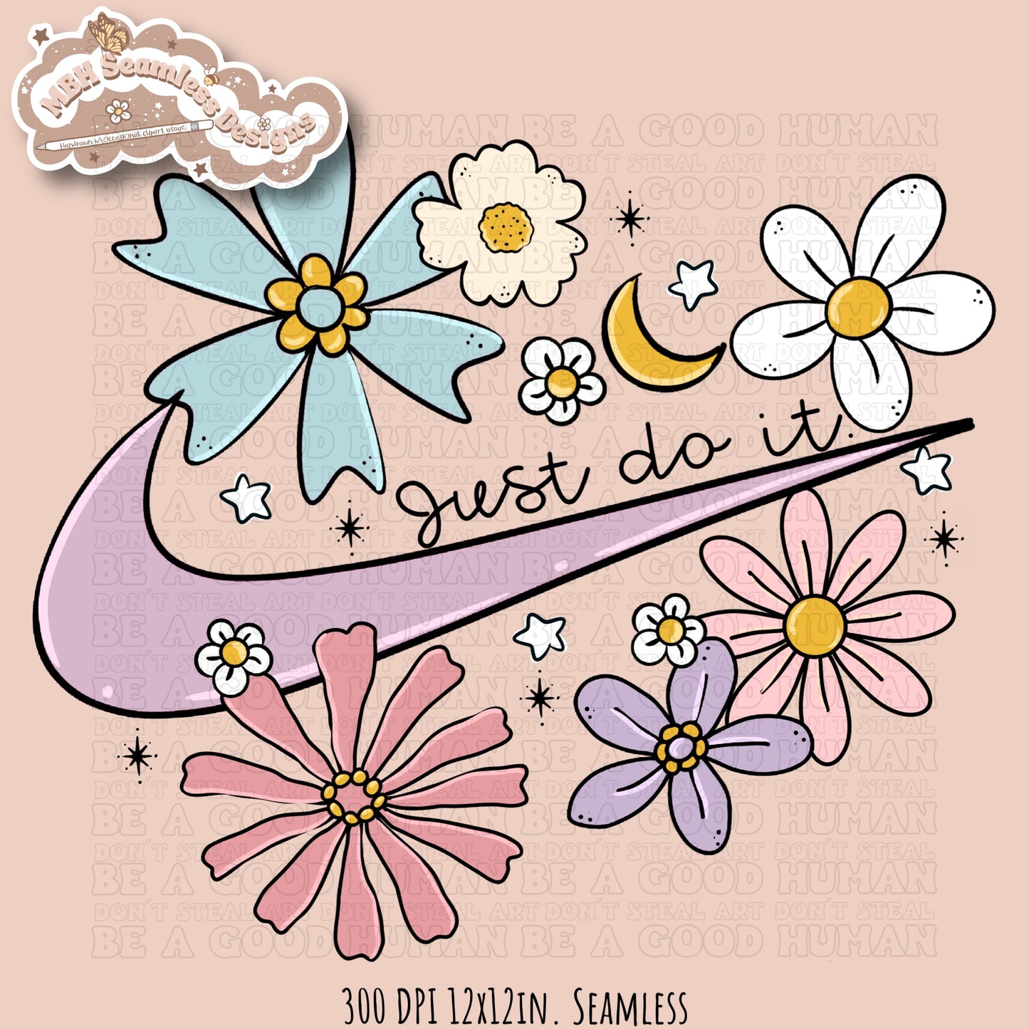 Floral Swoosh Seamless Pattern // PNG • MULTIPLE COLORWAYS