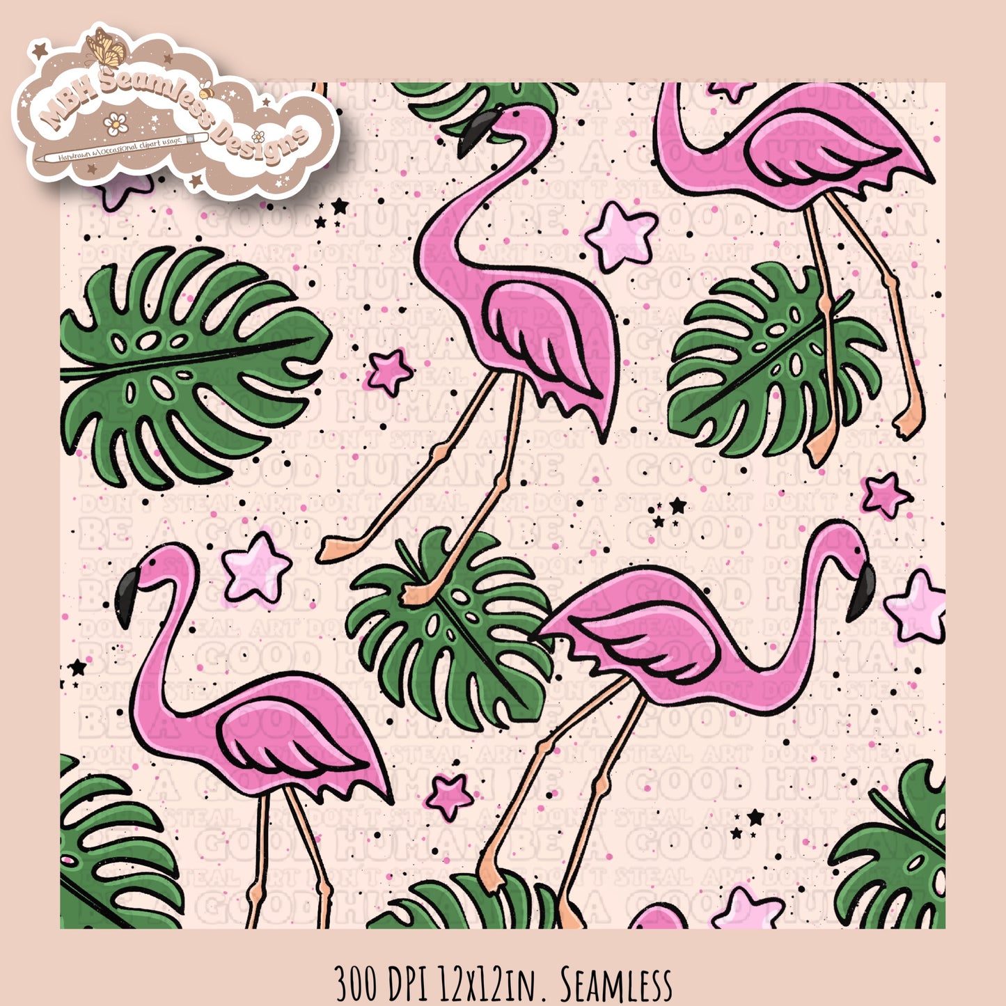 Pink Flamingos Seamless Pattern MULTIPLE COLORWAY OPTIONS