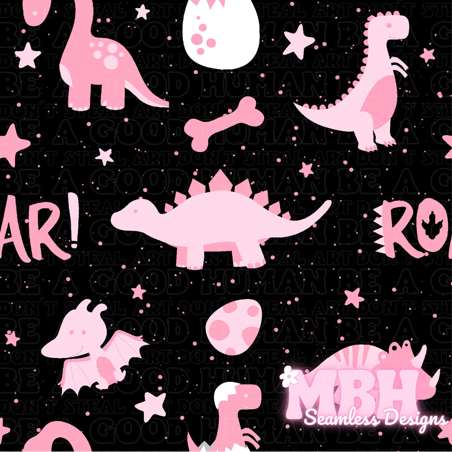 Starry Pink Dinosaurs Seamless Pattern