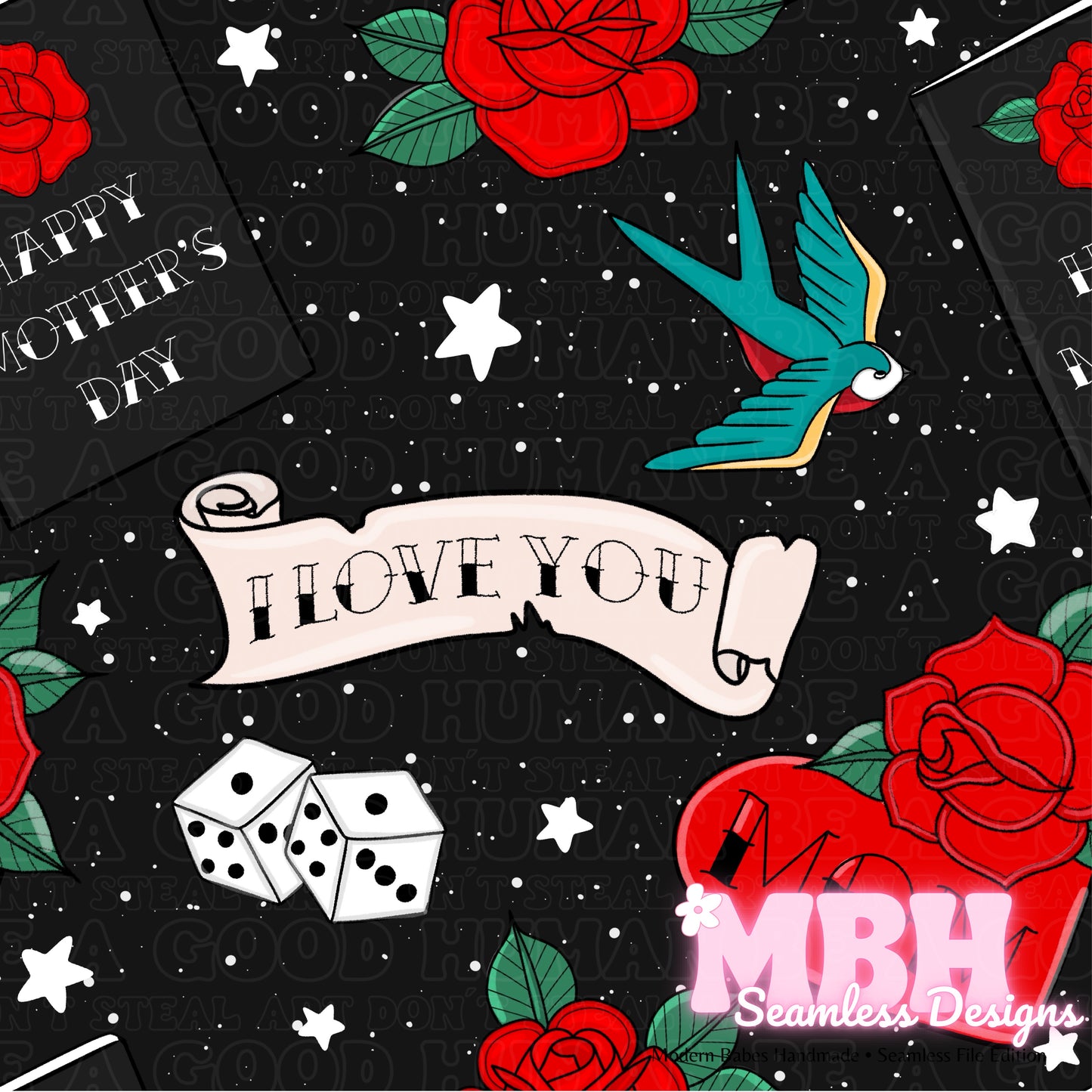 Tattoo Mother’s Day Seamless Pattern