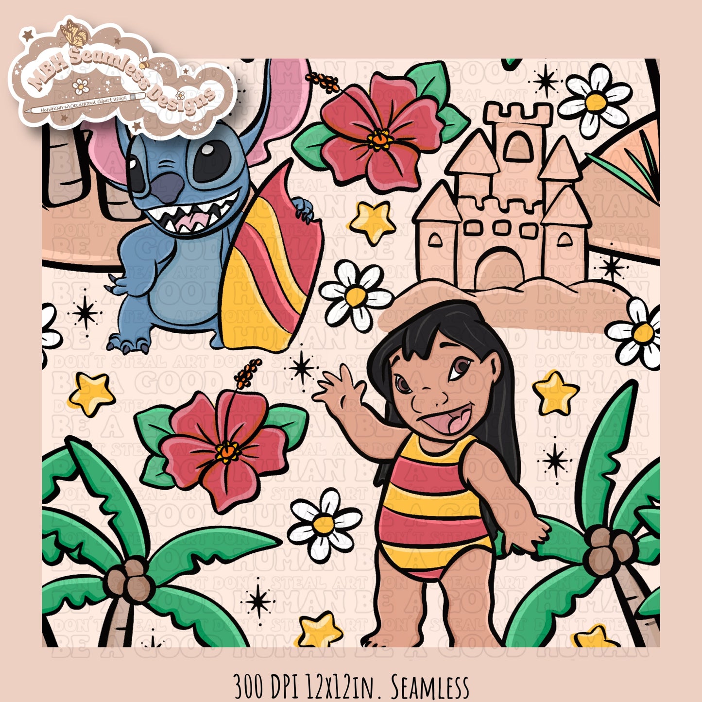 Lilo Stitch Beach Seamless Pattern & PNG MULTIPLE COLORWAY OPTIONS