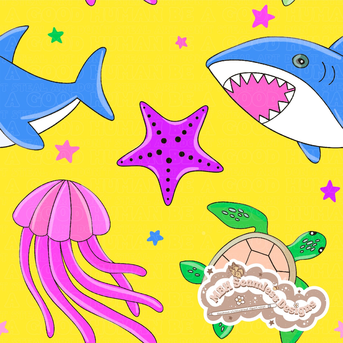 Ocean Life SAFE SWIM Seamless Pattern MULTIPLE COLORWAYS