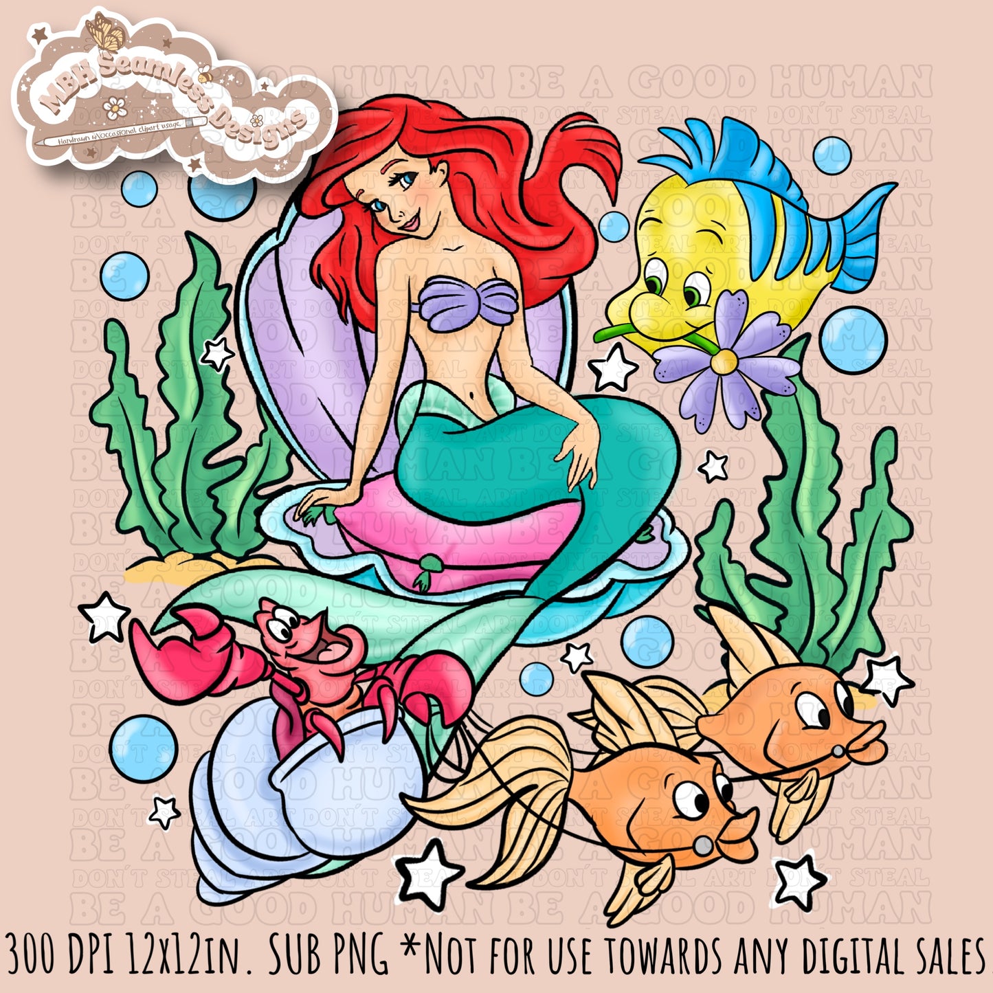 Little Mermaid Floral Seamless Pattern // PNG • MULTIPLE COLORWAY OPTIONS