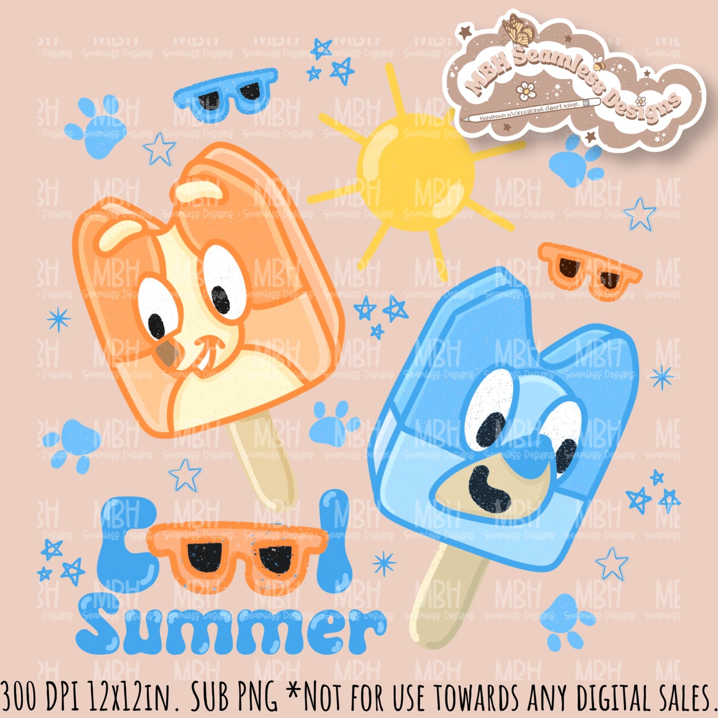 Cool Summer Heeler Pops Seamless Pattern // Assorted Colorway Options