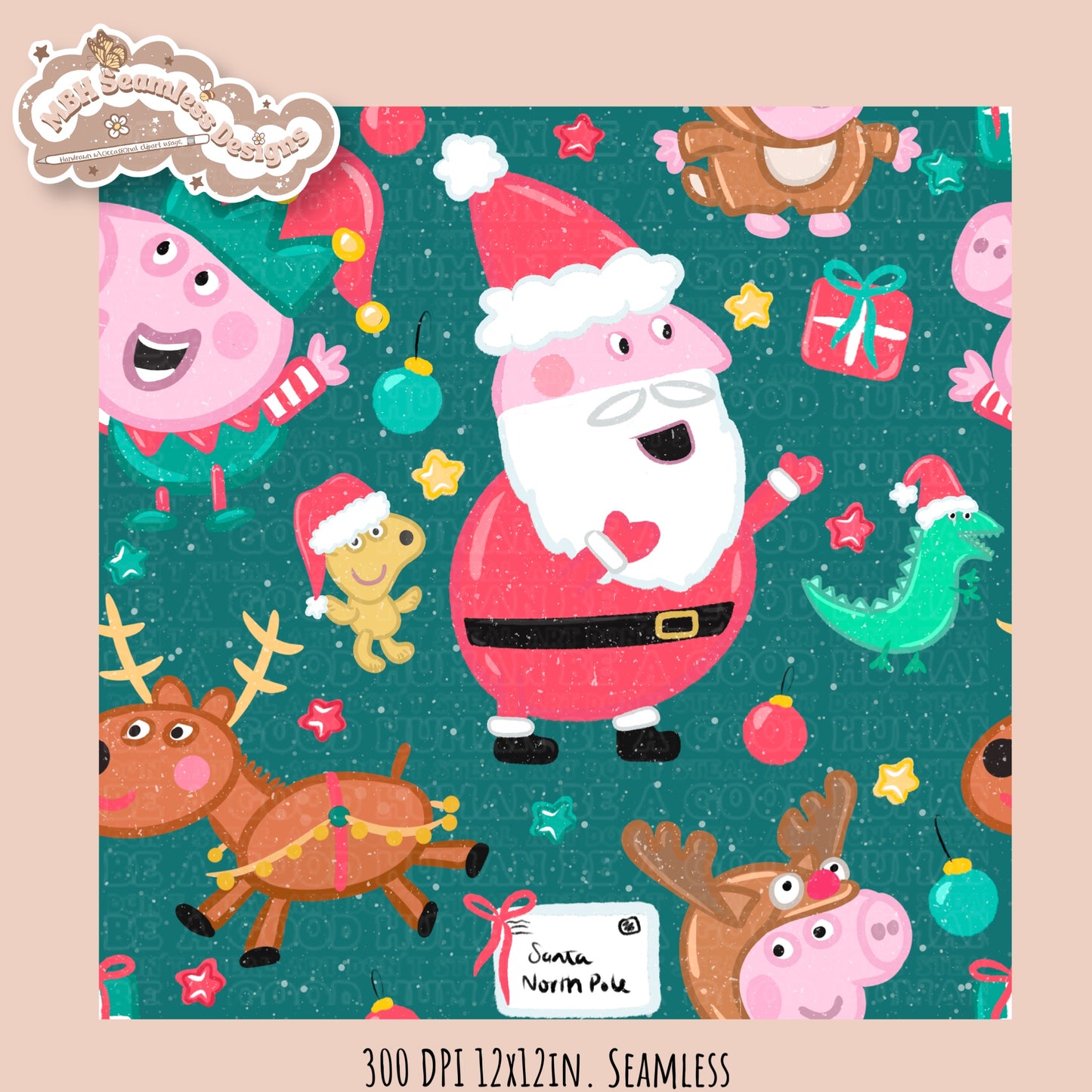 Peppa Christmas Seamless Pattern // PNG // Assorted Colorways