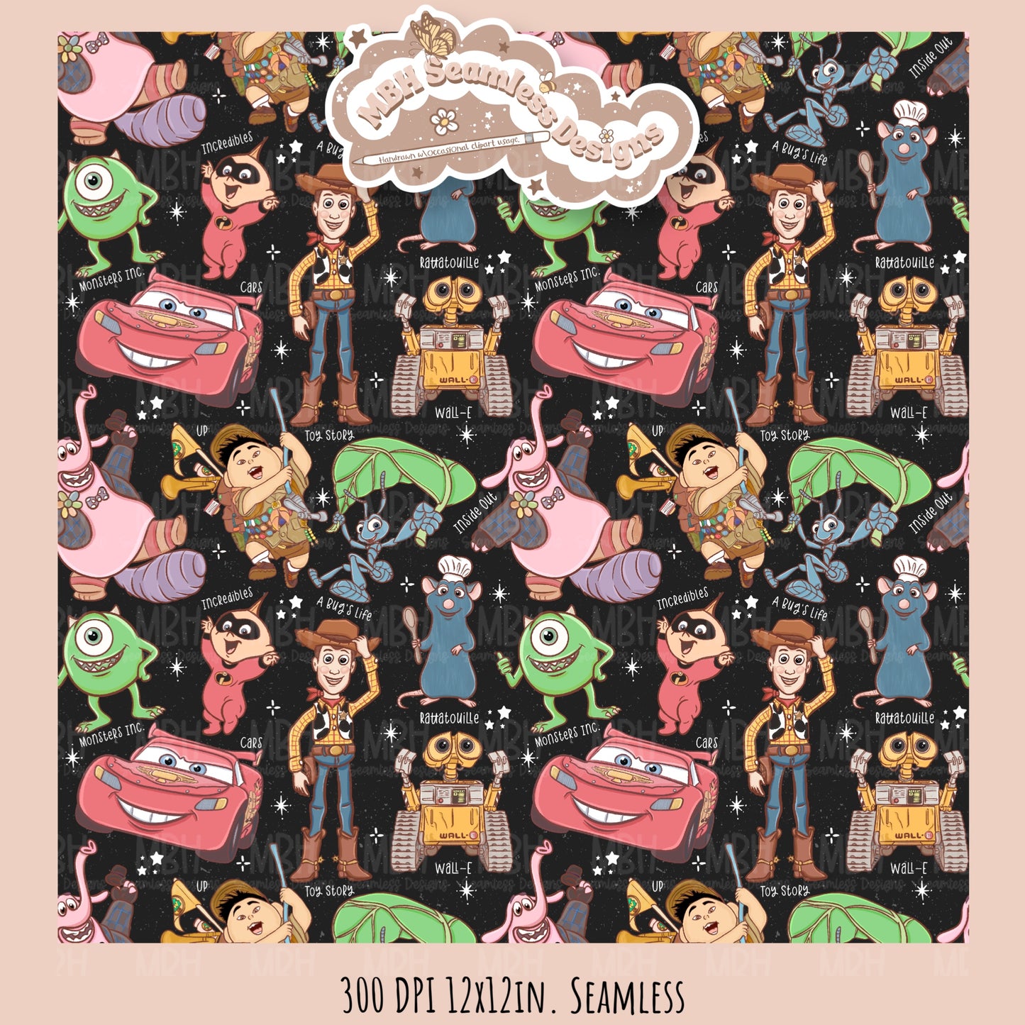 Starry Pixar Mashup Seamless Pattern // Multiple Colorway Options